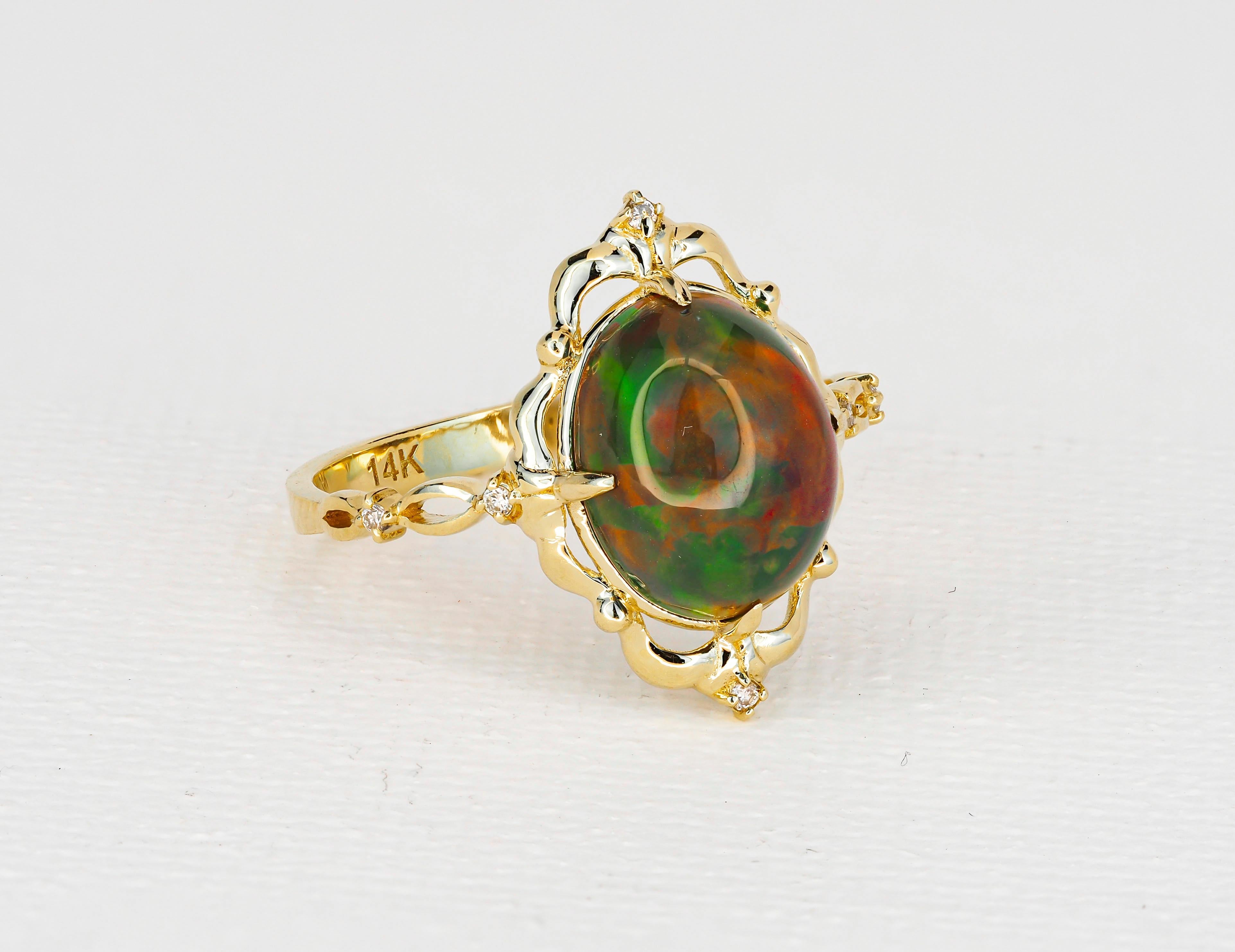 For Sale:  14k Gold Opal and Diamonds Ring 4