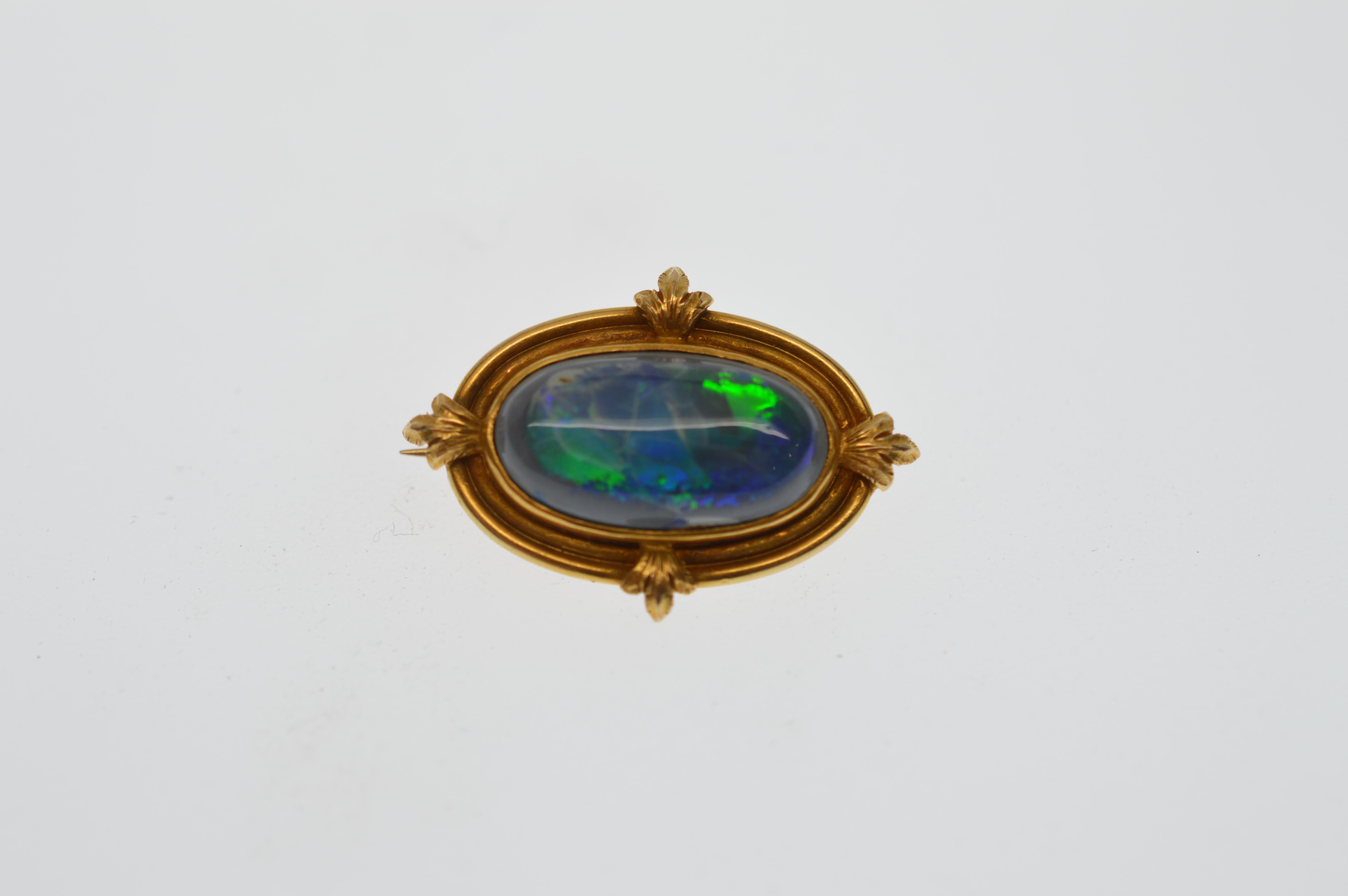 Antique 14K Gold & Opal Doublet Pin Brooch. Measures 1-1/8