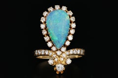 14 Karat Gold Opal and Diamond Tiara Ring