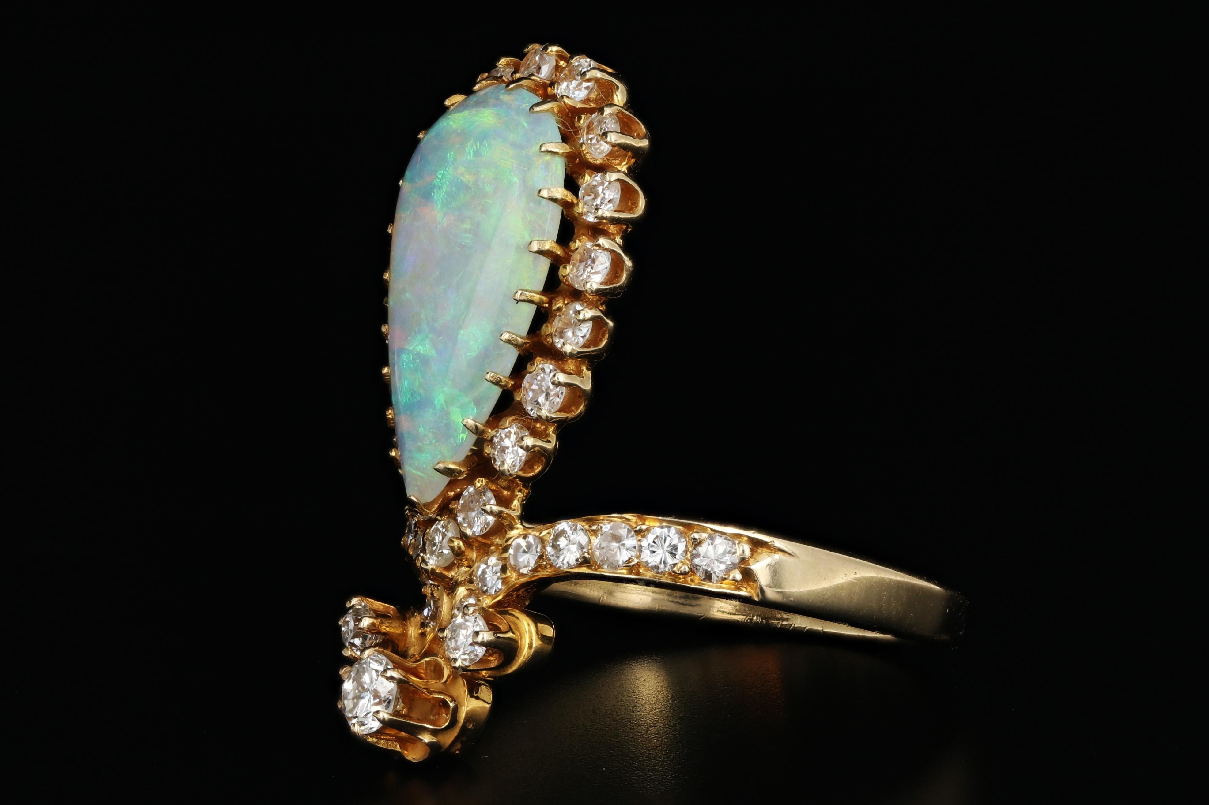 14 Karat Gold Opal and Diamond Tiara Ring In Excellent Condition In Cape May, NJ