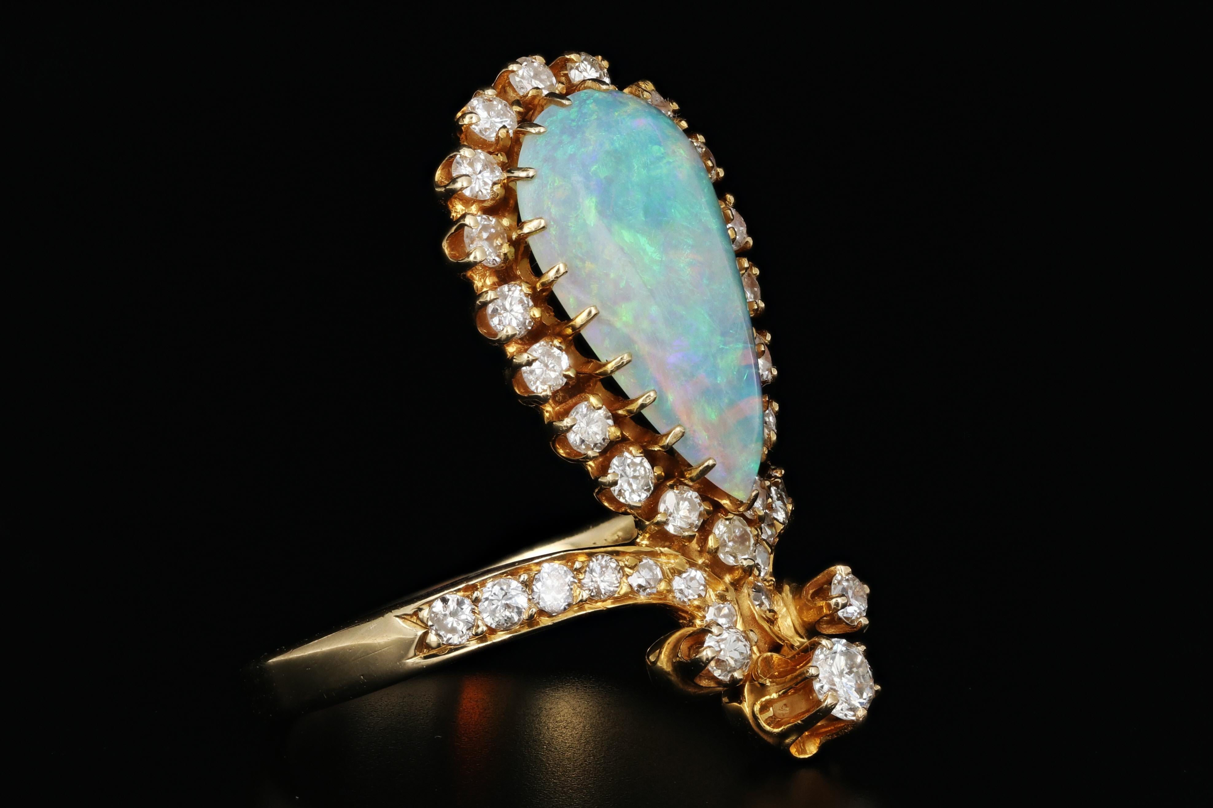 Women's 14 Karat Gold Opal and Diamond Tiara Ring