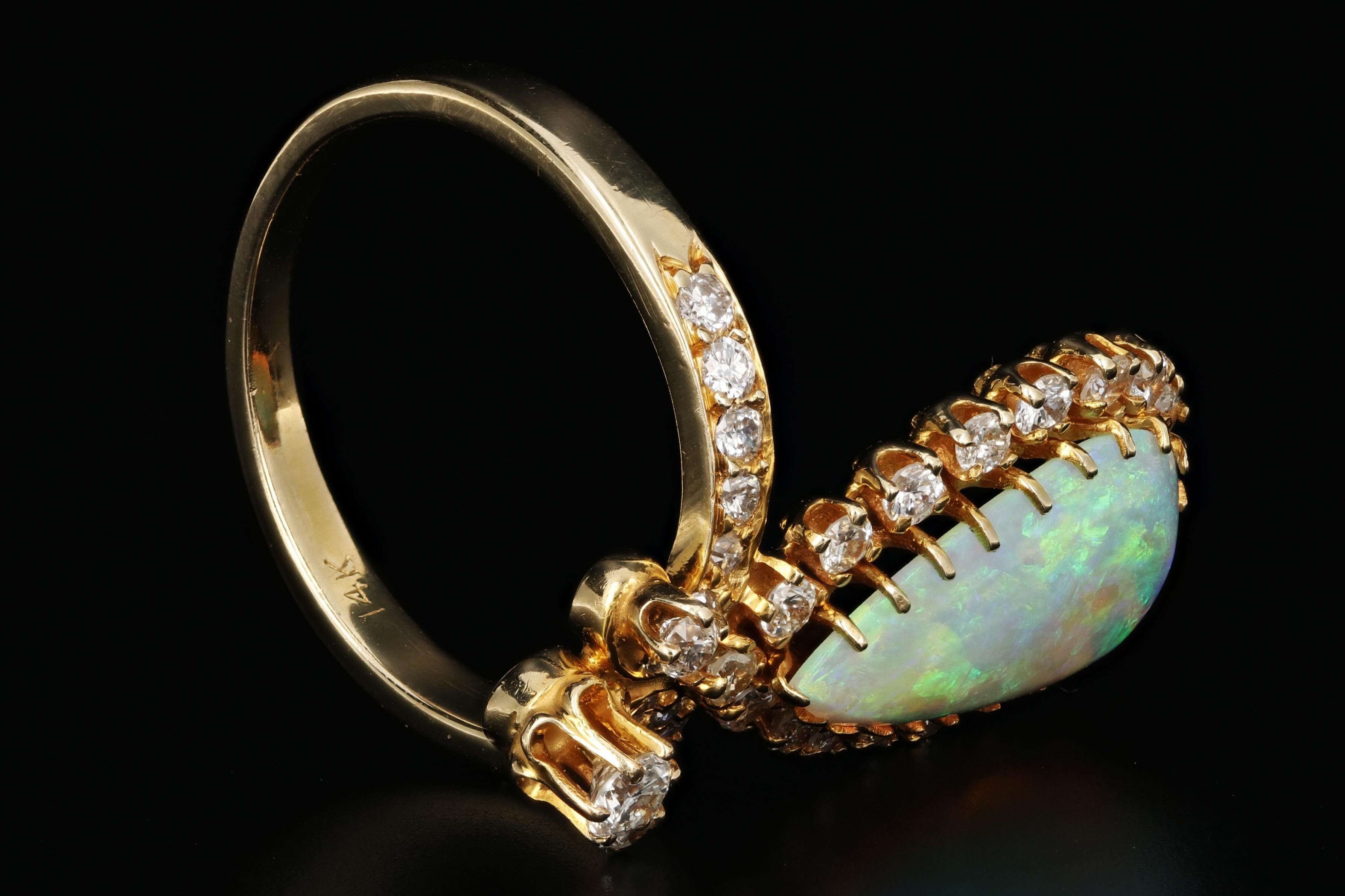 14 Karat Gold Opal and Diamond Tiara Ring 3