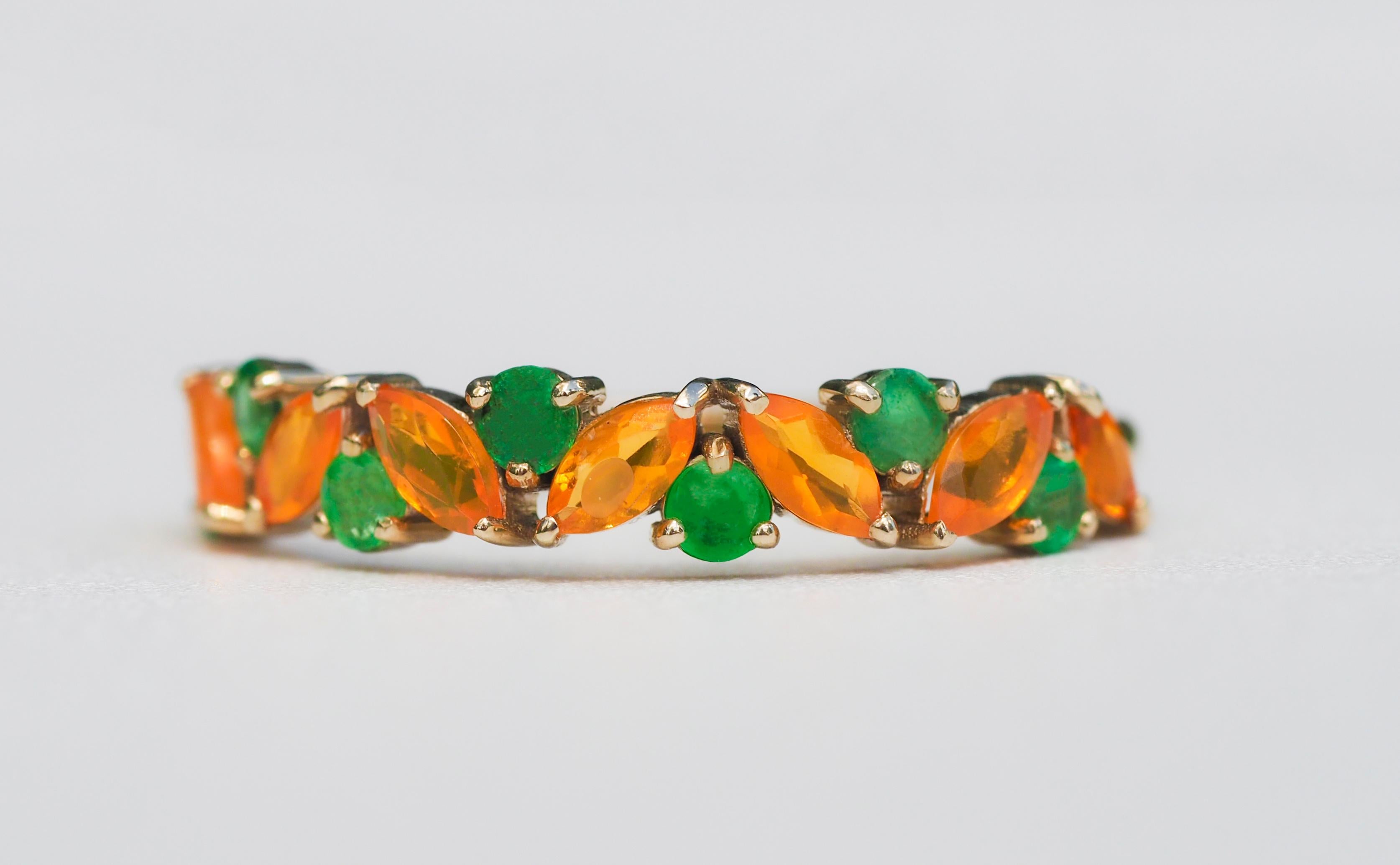 For Sale:  14k Gold Opal & Emerald Half Eternity Ring! 10