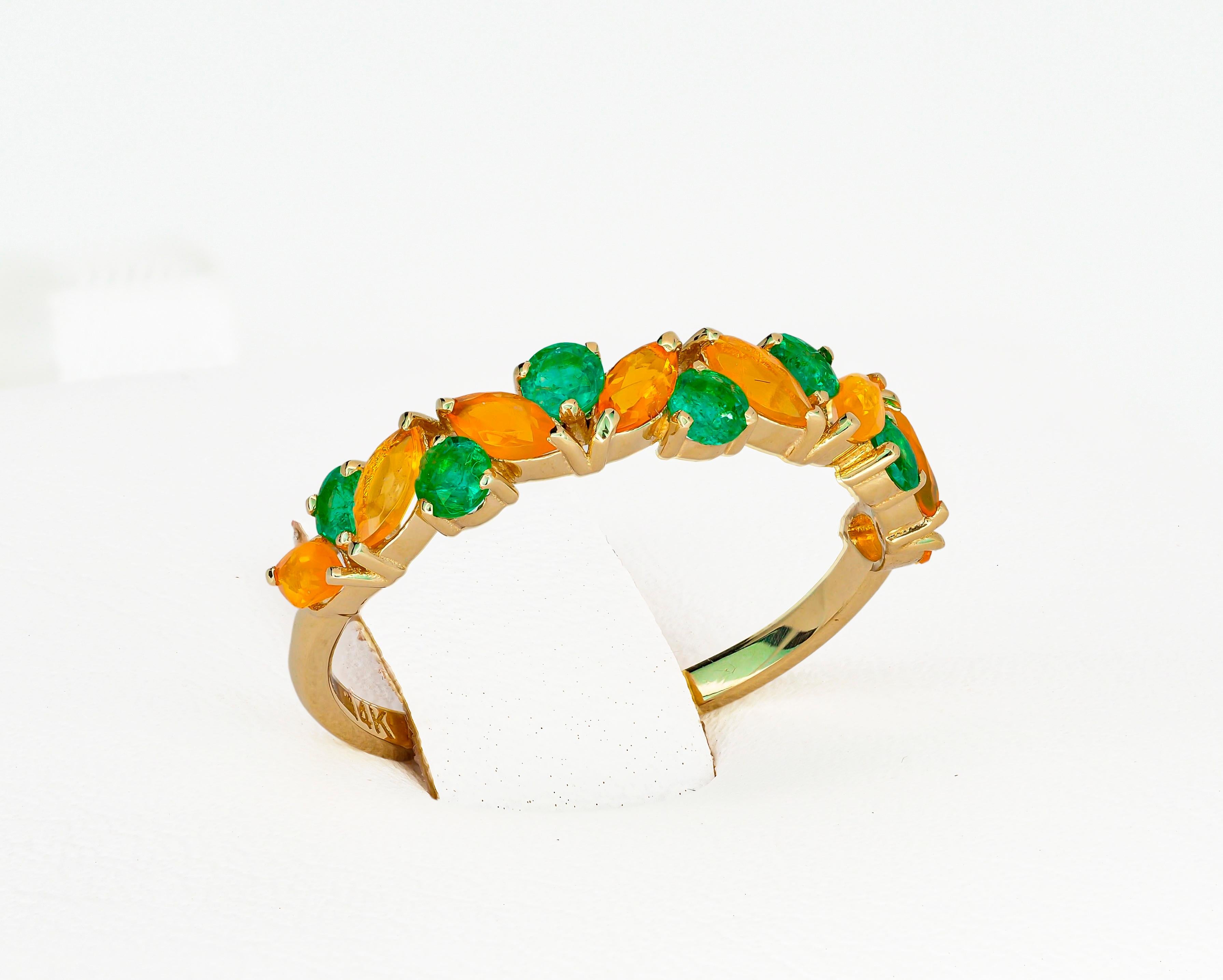 For Sale:  14k Gold Opal & Emerald Half Eternity Ring! 14