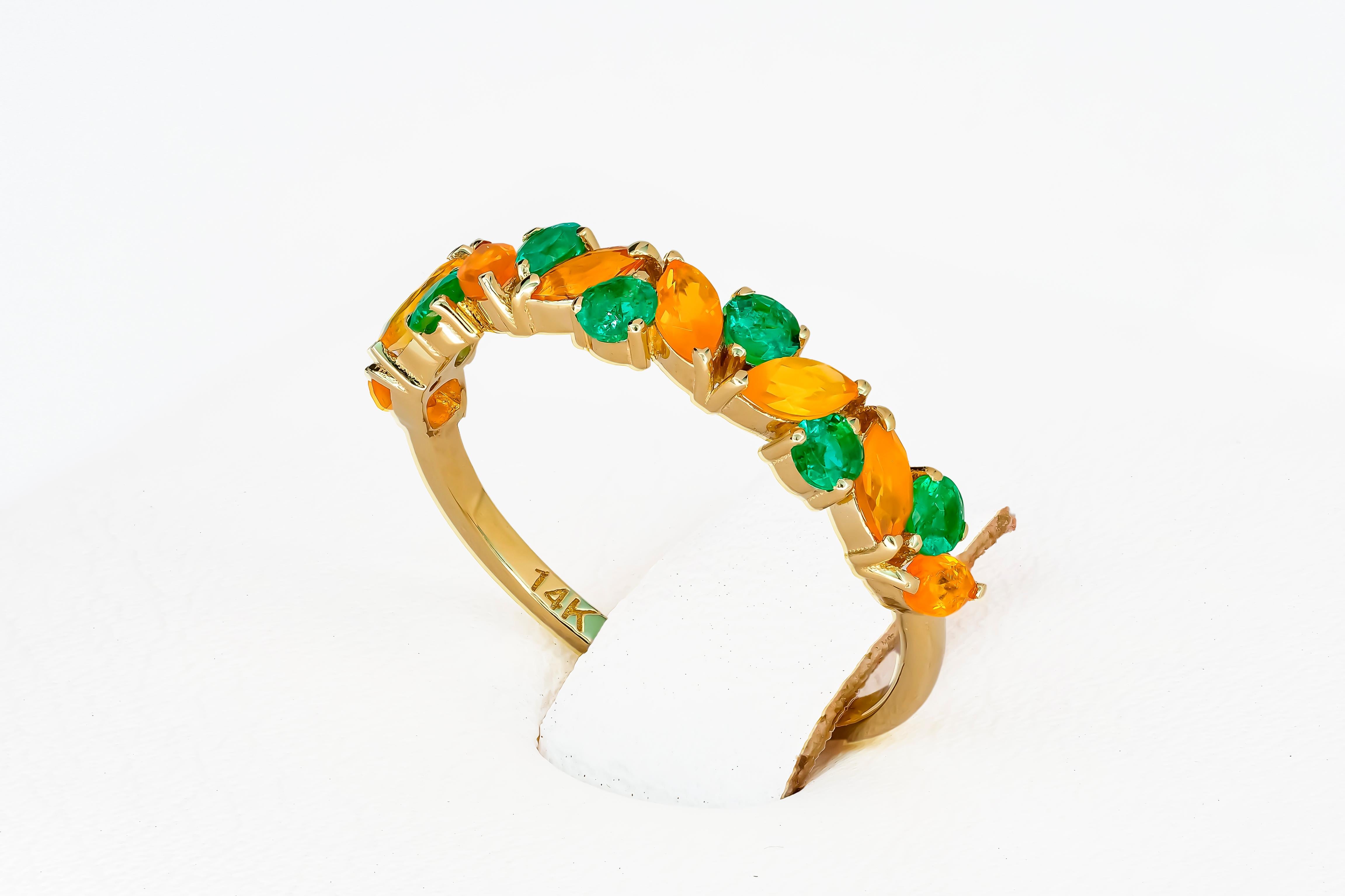 For Sale:  14k Gold Opal & Emerald Half Eternity Ring! 15