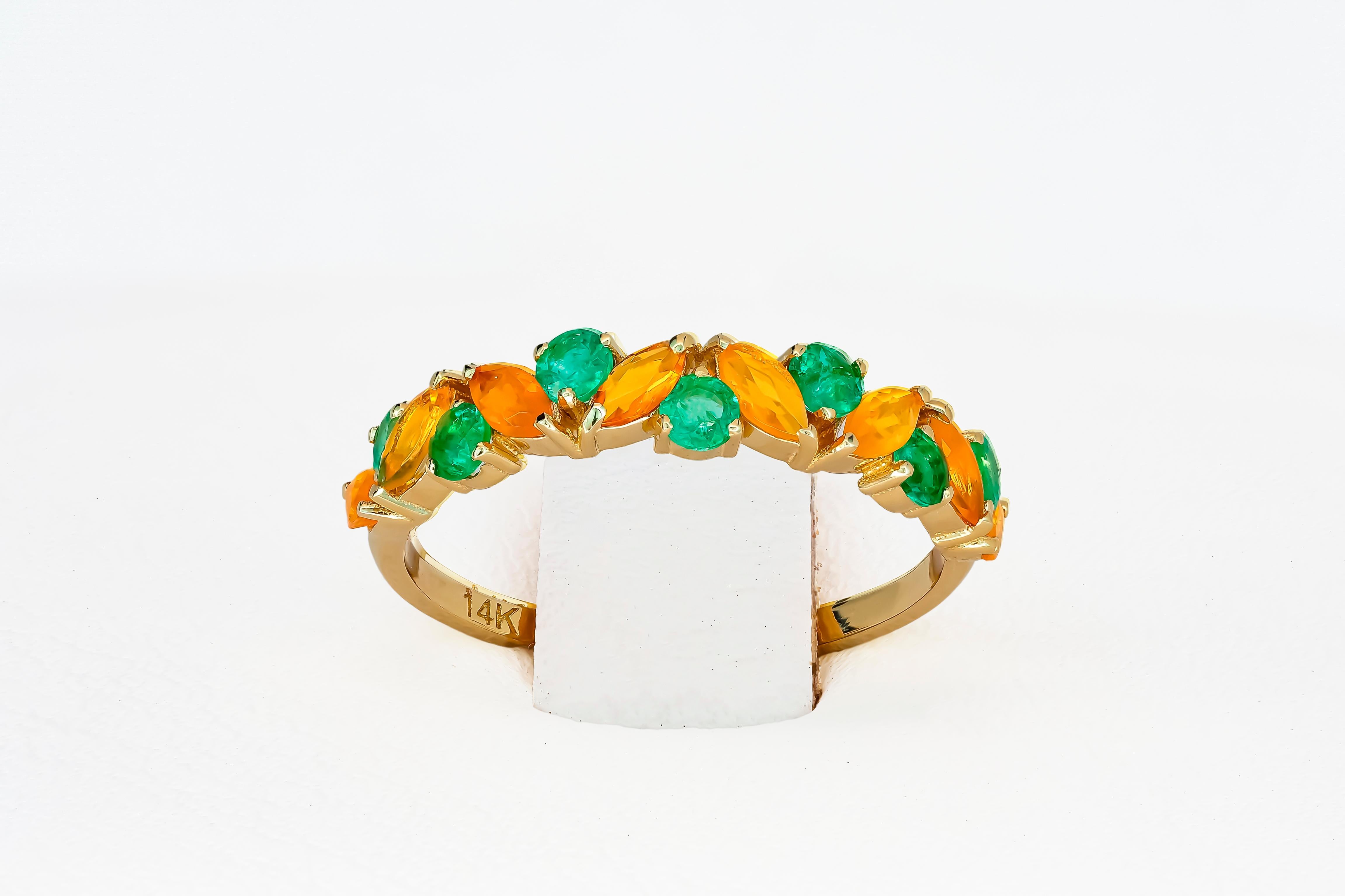 For Sale:  14k Gold Opal & Emerald Half Eternity Ring! 16