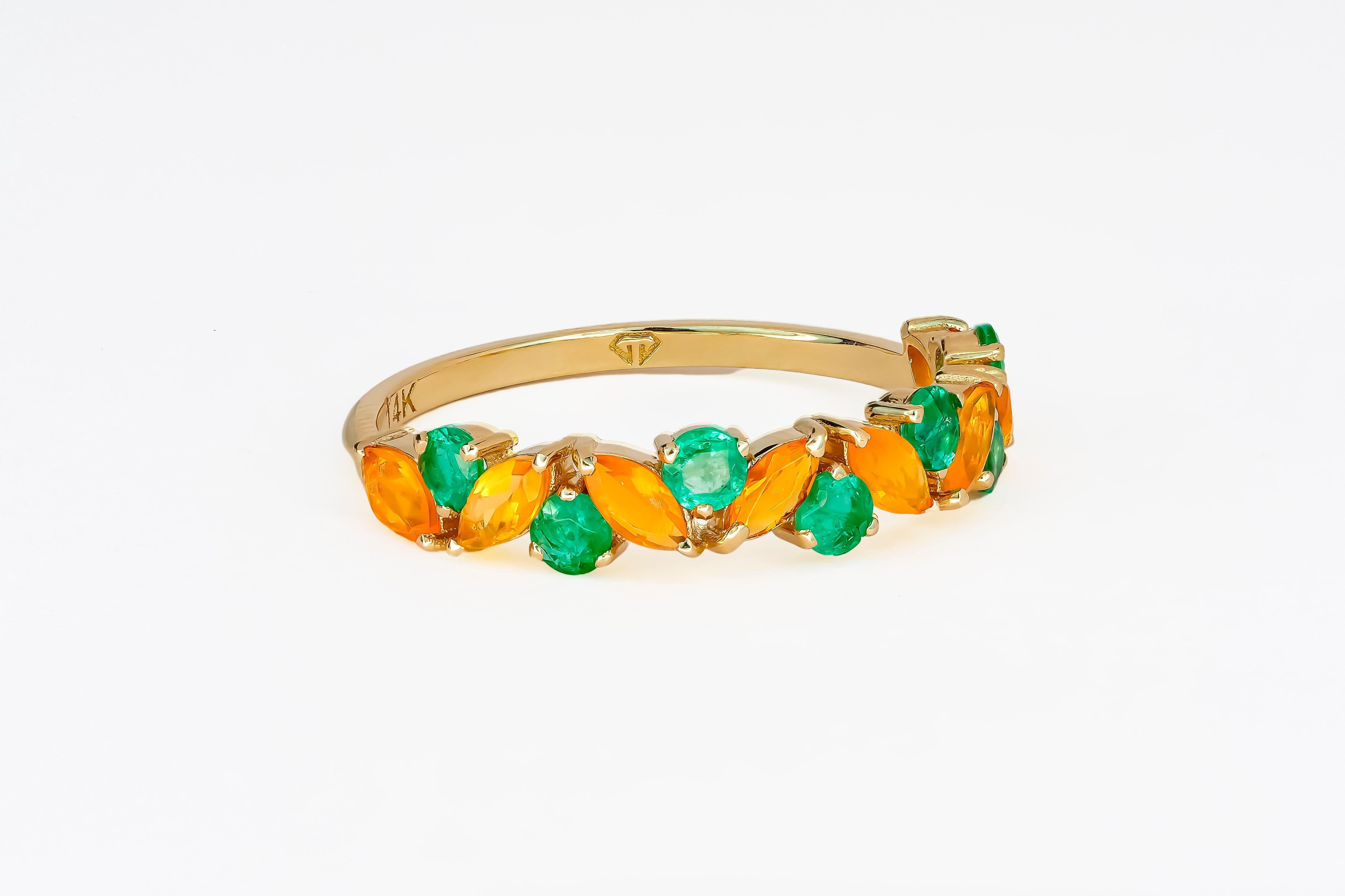 For Sale:  14k Gold Opal & Emerald Half Eternity Ring! 17