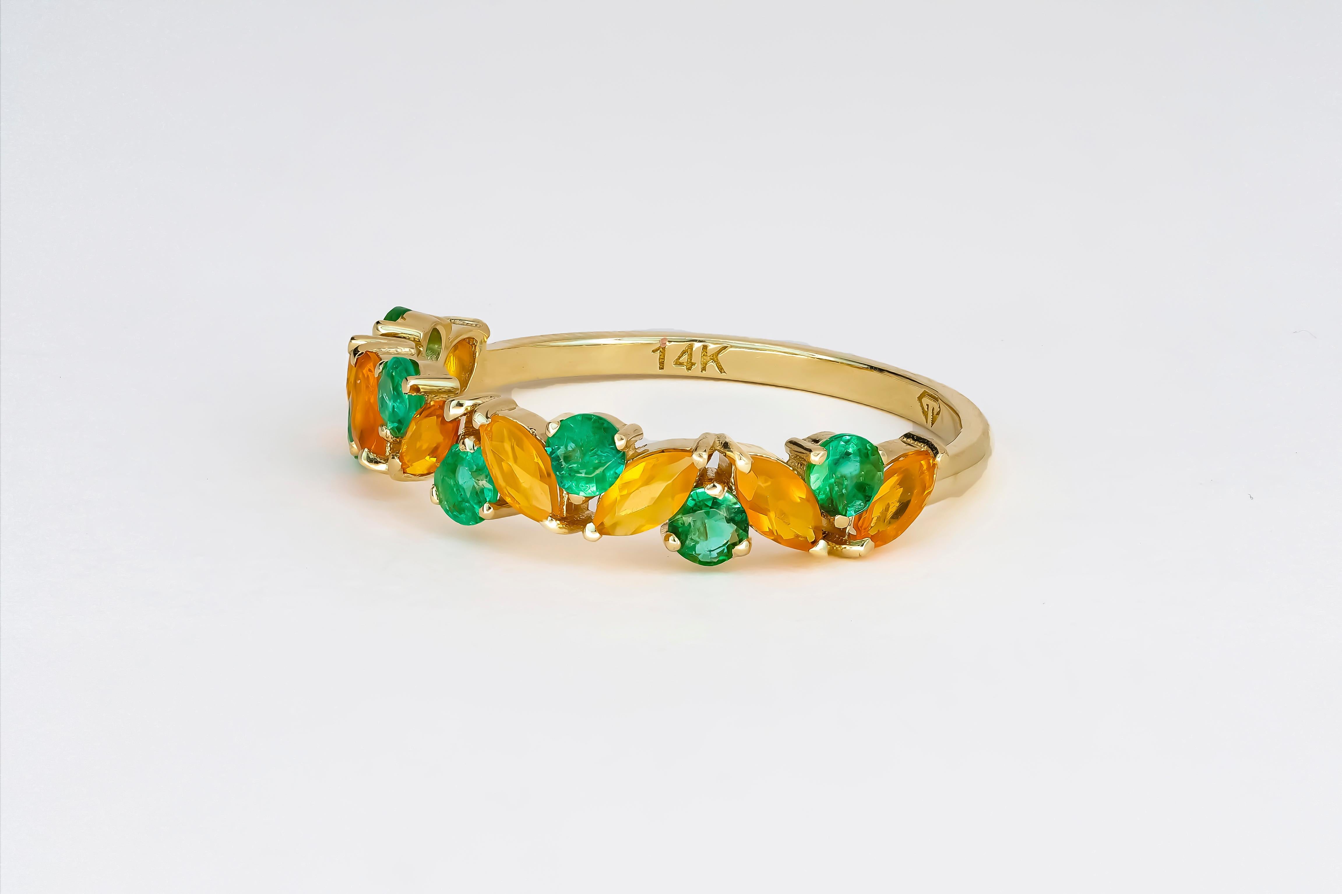 For Sale:  14k Gold Opal & Emerald Half Eternity Ring! 18