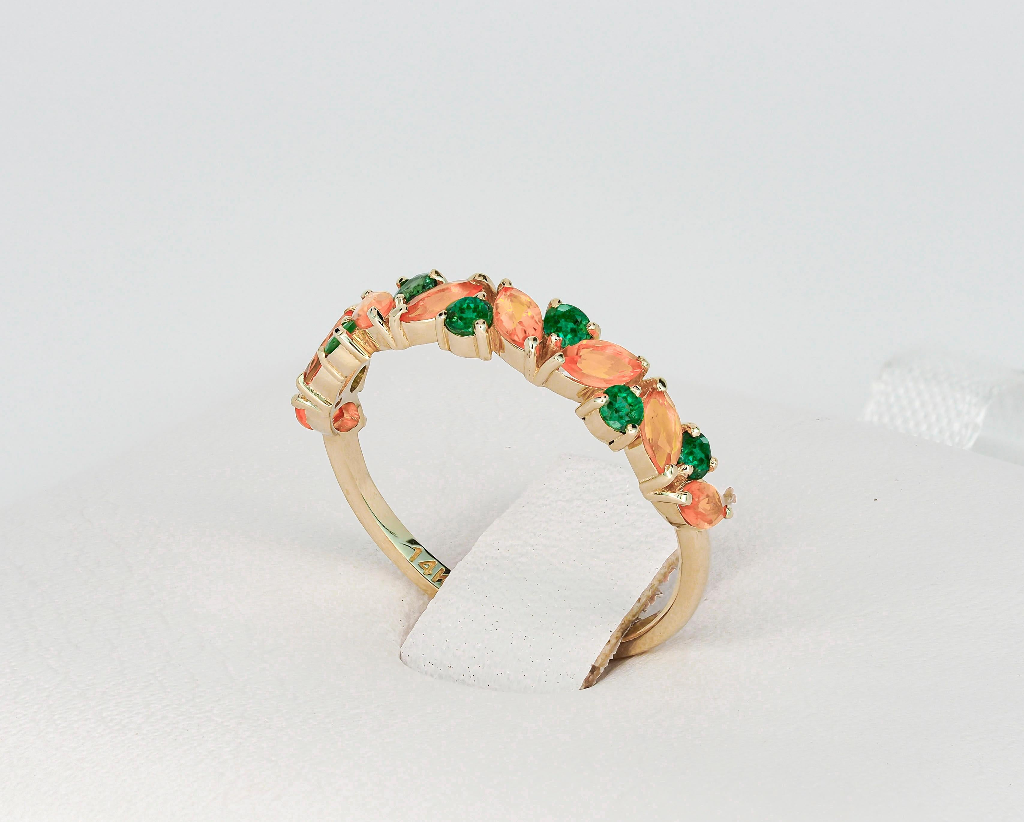 En venta: Anillo media eternidad ópalo y esmeralda oro 14k  5