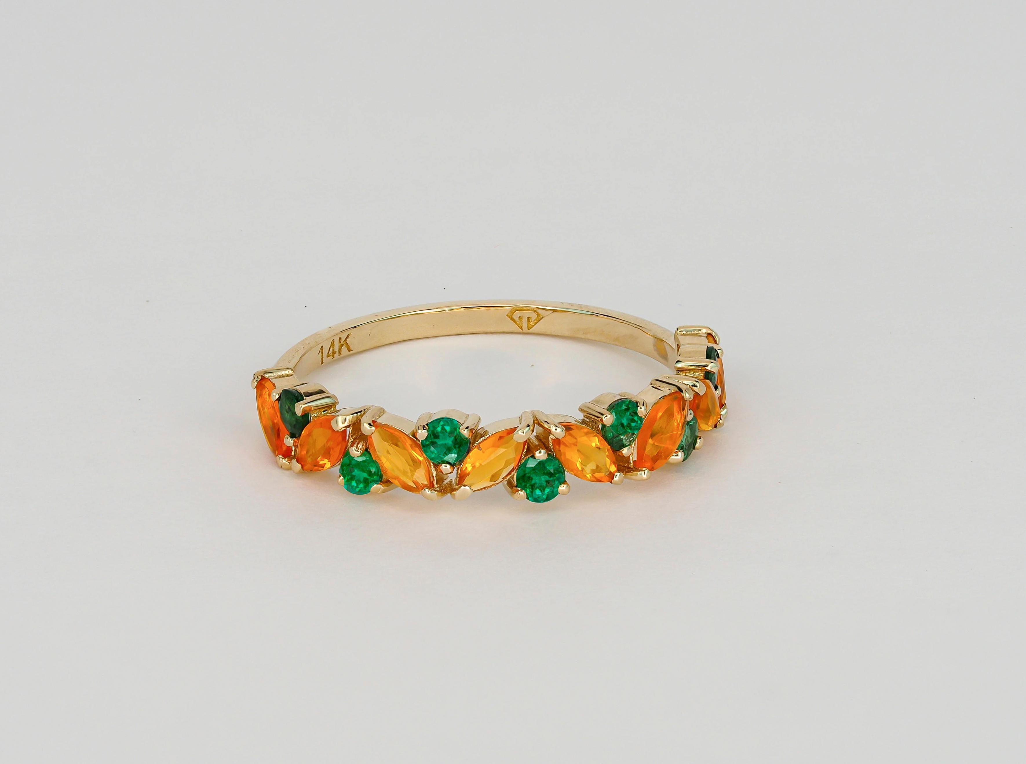 For Sale:  14k Gold Opal & Emerald Half Eternity Ring! 4