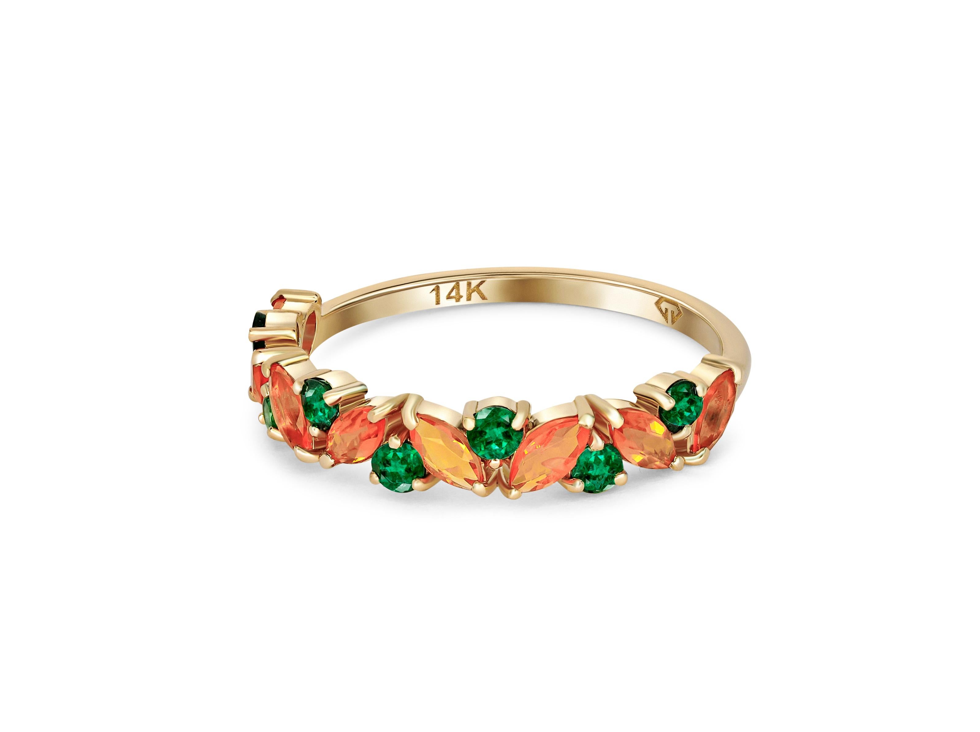 En venta: Anillo media eternidad ópalo y esmeralda oro 14k  4