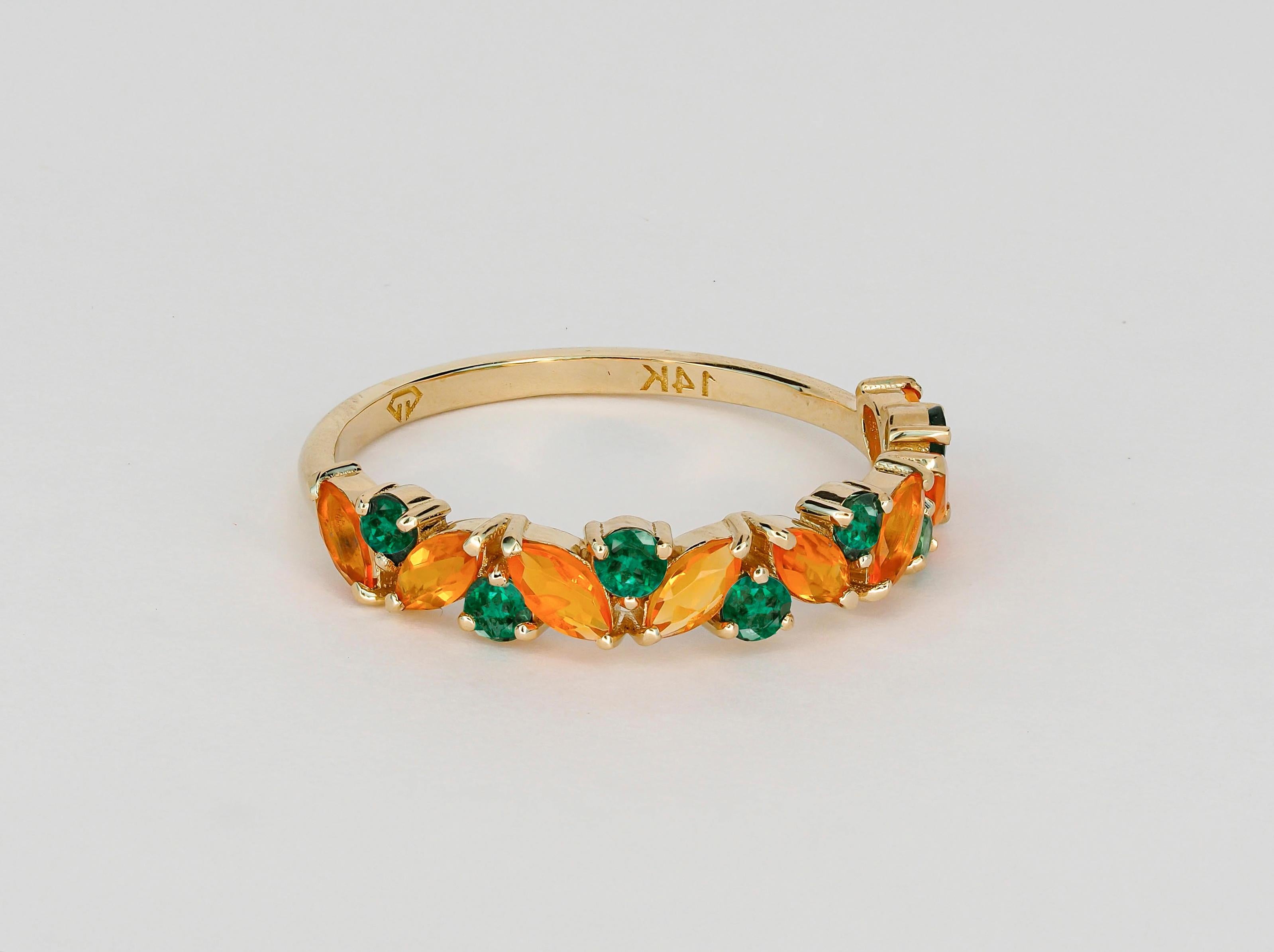 For Sale:  14k Gold Opal & Emerald Half Eternity Ring! 5