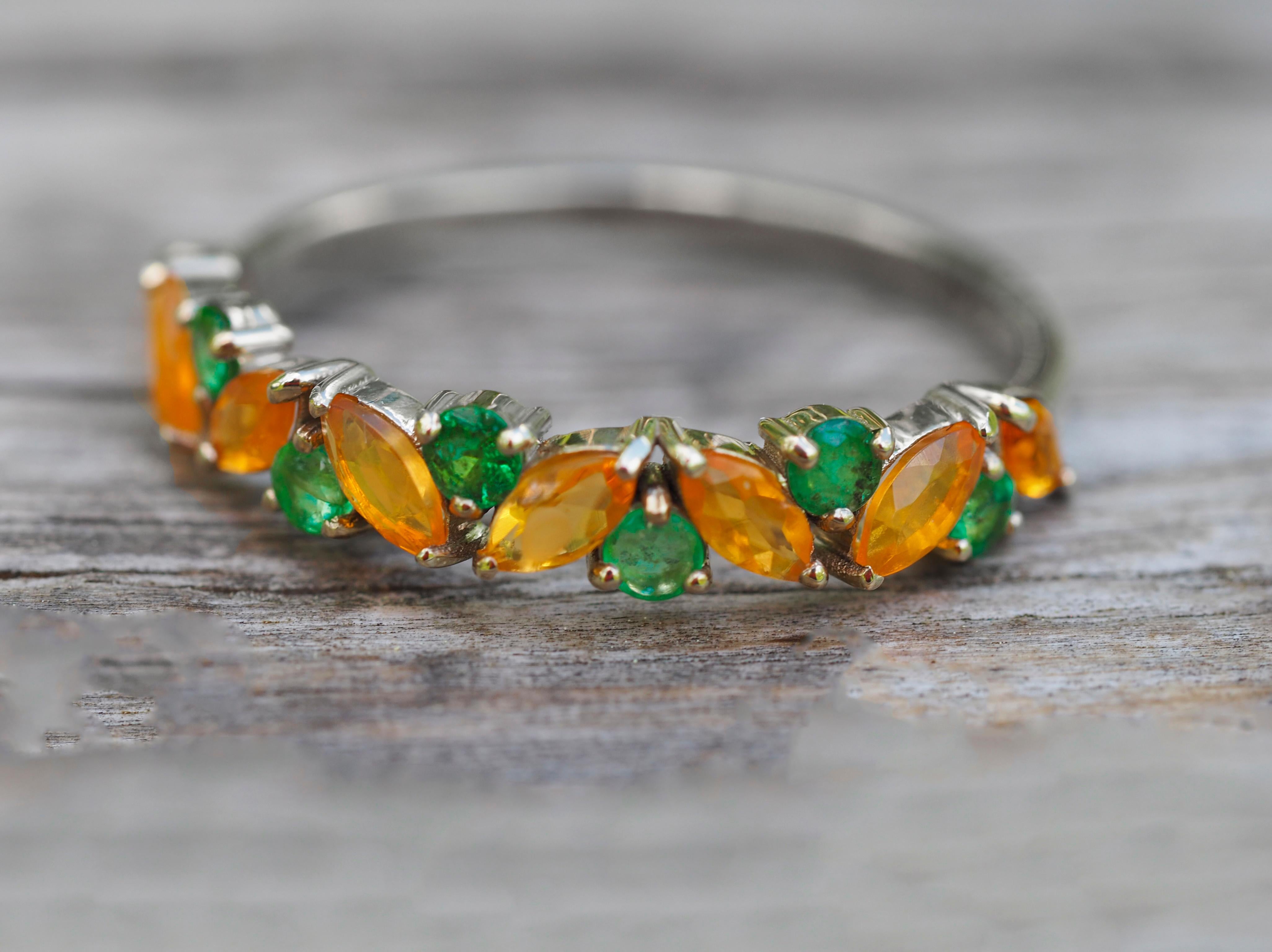 For Sale:  14k Gold Opal & Emerald Half Eternity Ring! 6