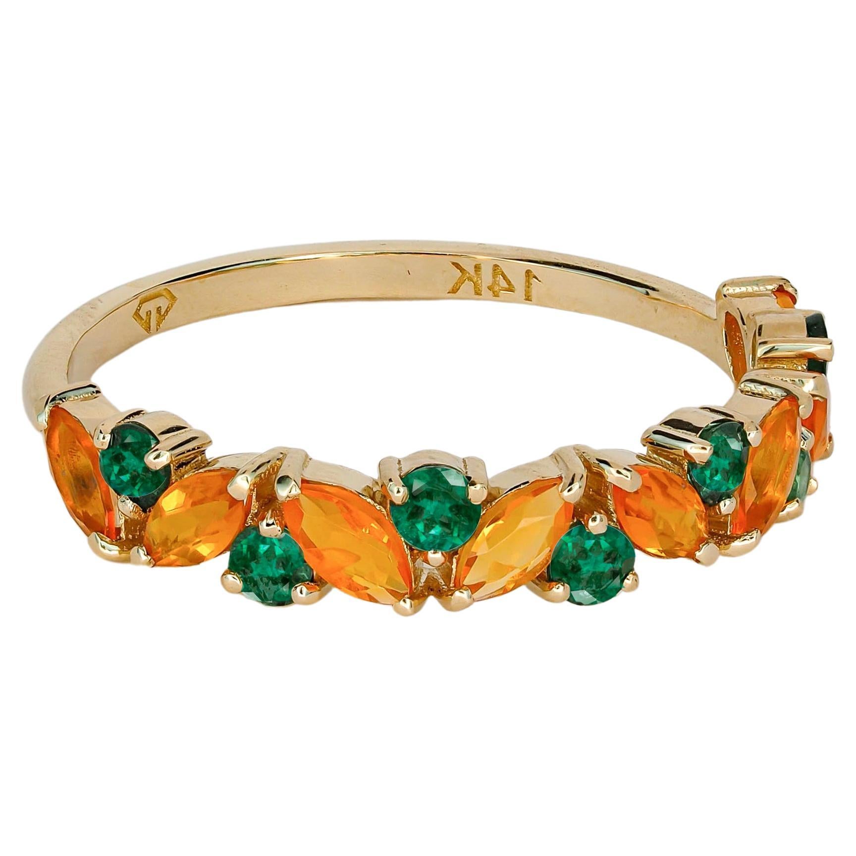 For Sale:  14k Gold Opal & Emerald Half Eternity Ring! 2