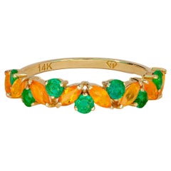 14k Gold Opal & Emerald Half Eternity Ring