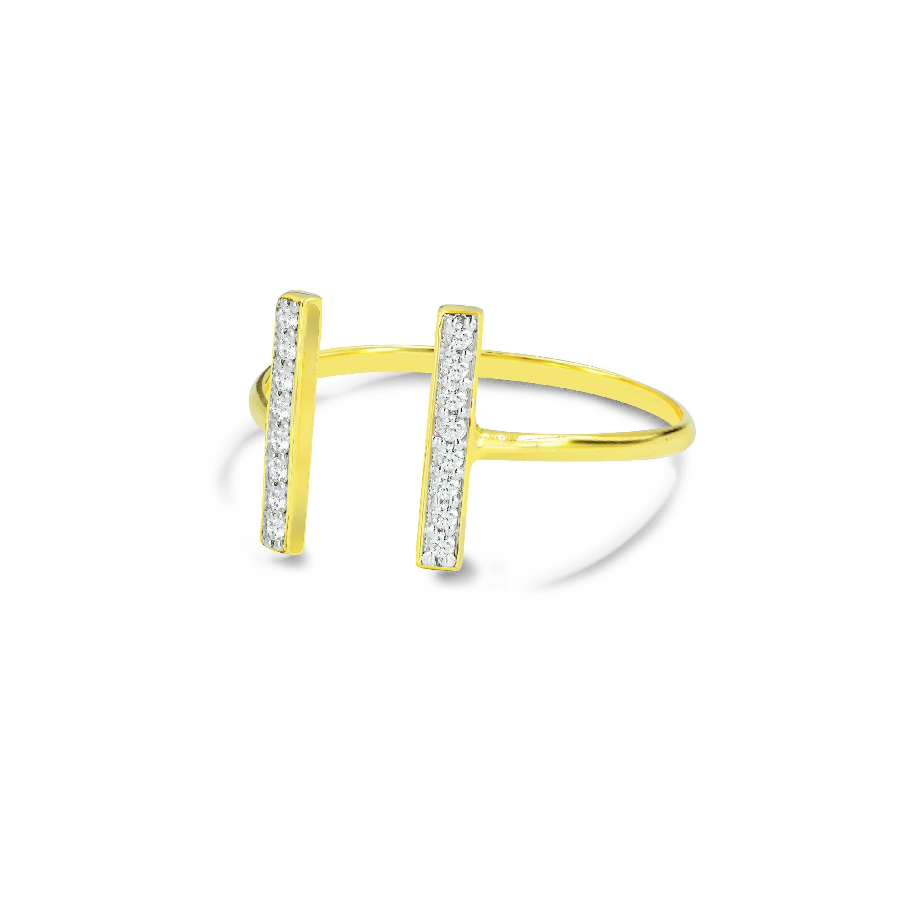 For Sale:  14k Gold Open Bar Diamond Ring Parallel Bar Ring Minimalist Diamond Ring 5