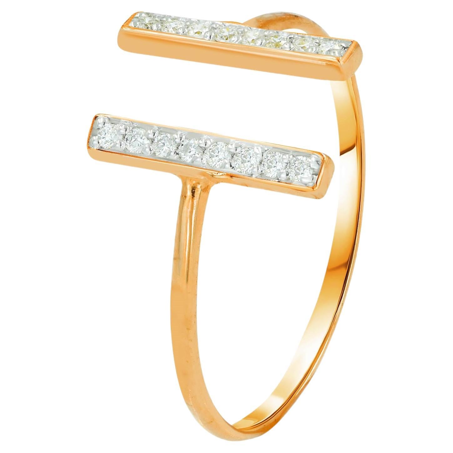 For Sale:  14k Gold Open Bar Diamond Ring Parallel Bar Ring Minimalist Diamond Ring