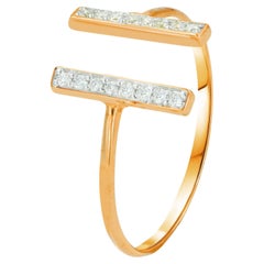 Bague à barre ouverte parallèle en or 14 carats avec diamants, bague minimaliste