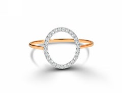 14K Gold Open Circle Diamond Ring Semi-Oval Proposal Ring
