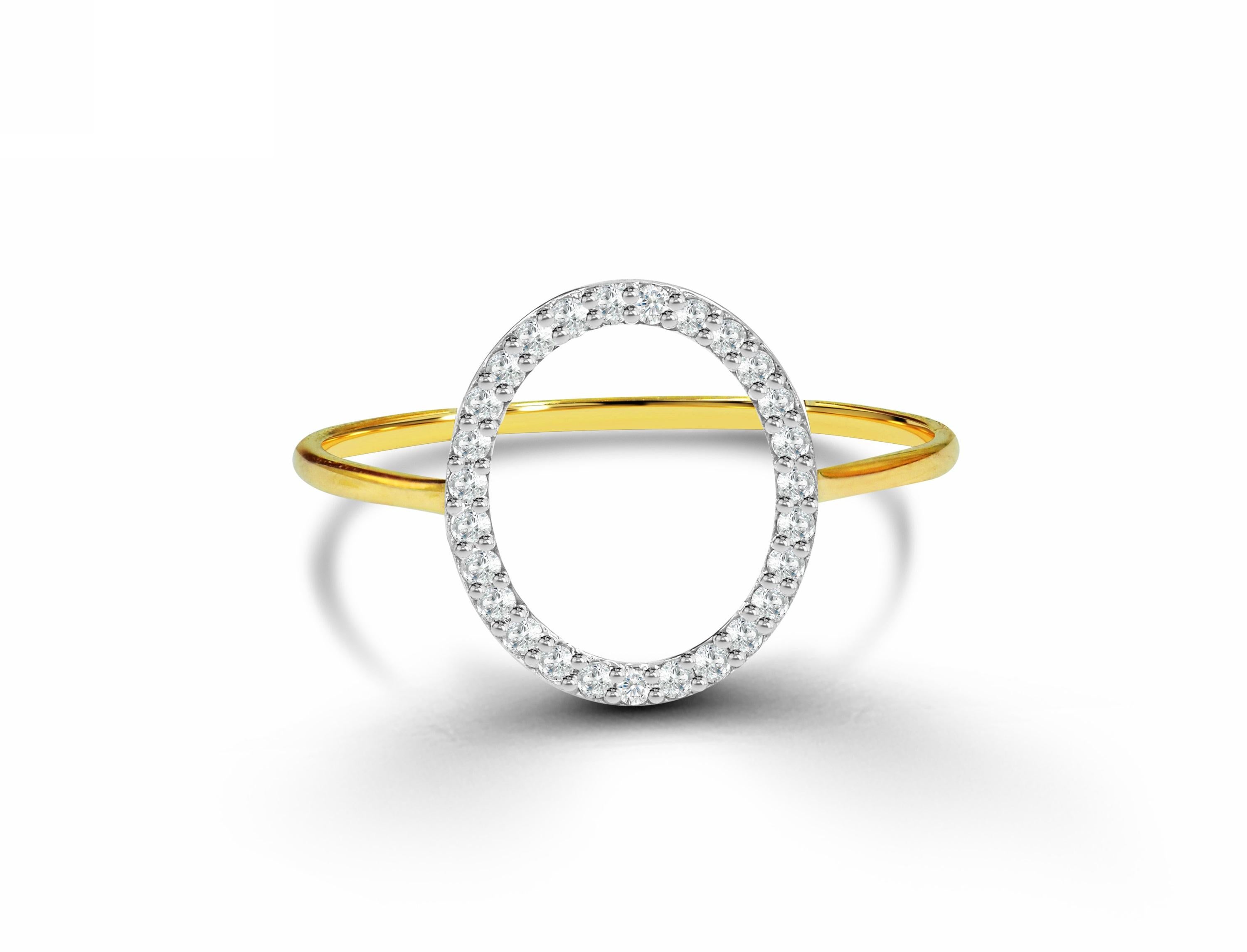 For Sale:  14K Gold Open Circle Diamond Ring Semi-Oval Proposal Ring 3
