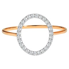 14K Gold Open Circle Diamond Ring Semi-Oval Proposal Ring