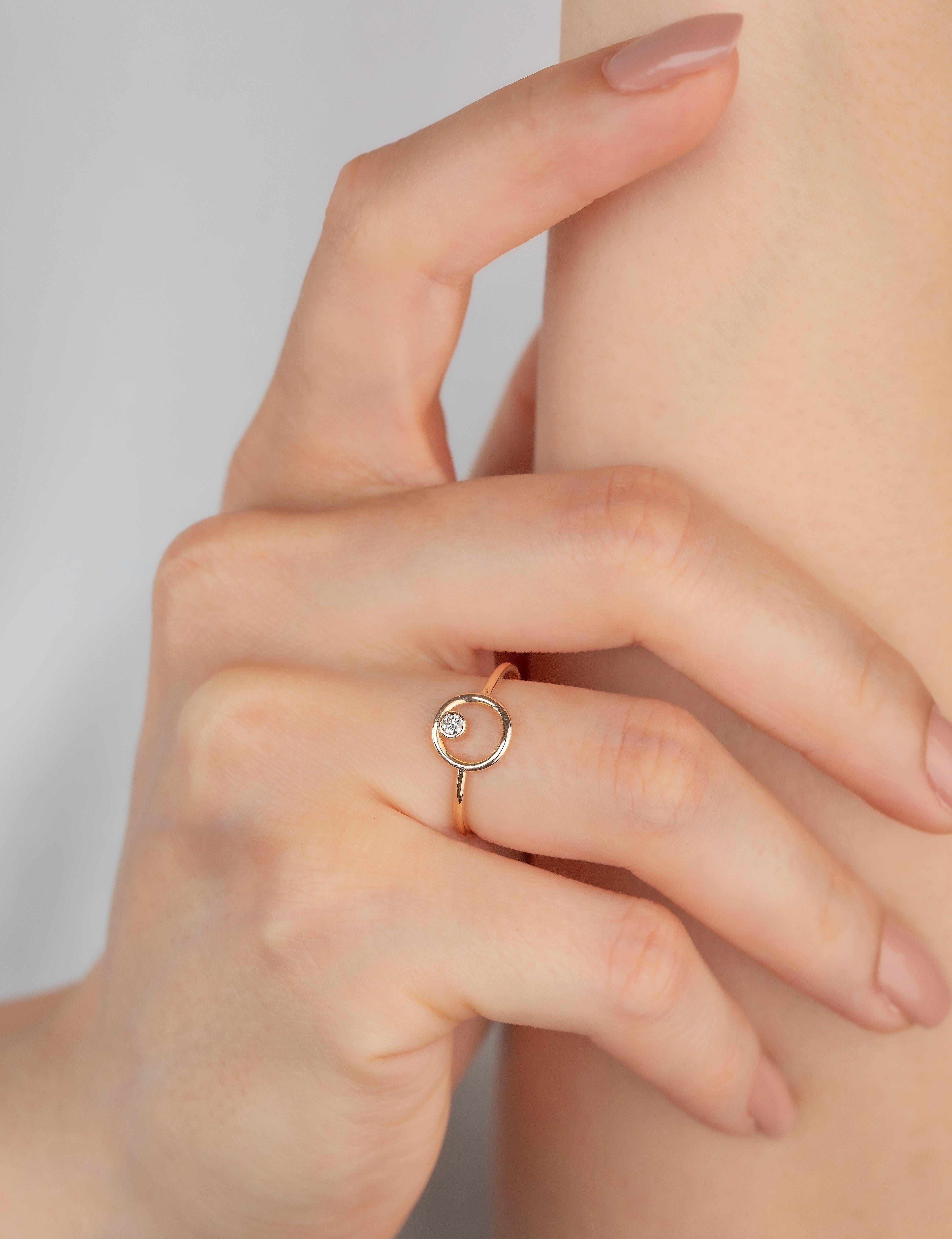 14K Gold Open Circle Ring with Diamond, 14K Gold 0.05 Carat Diamond Karma Ring 3