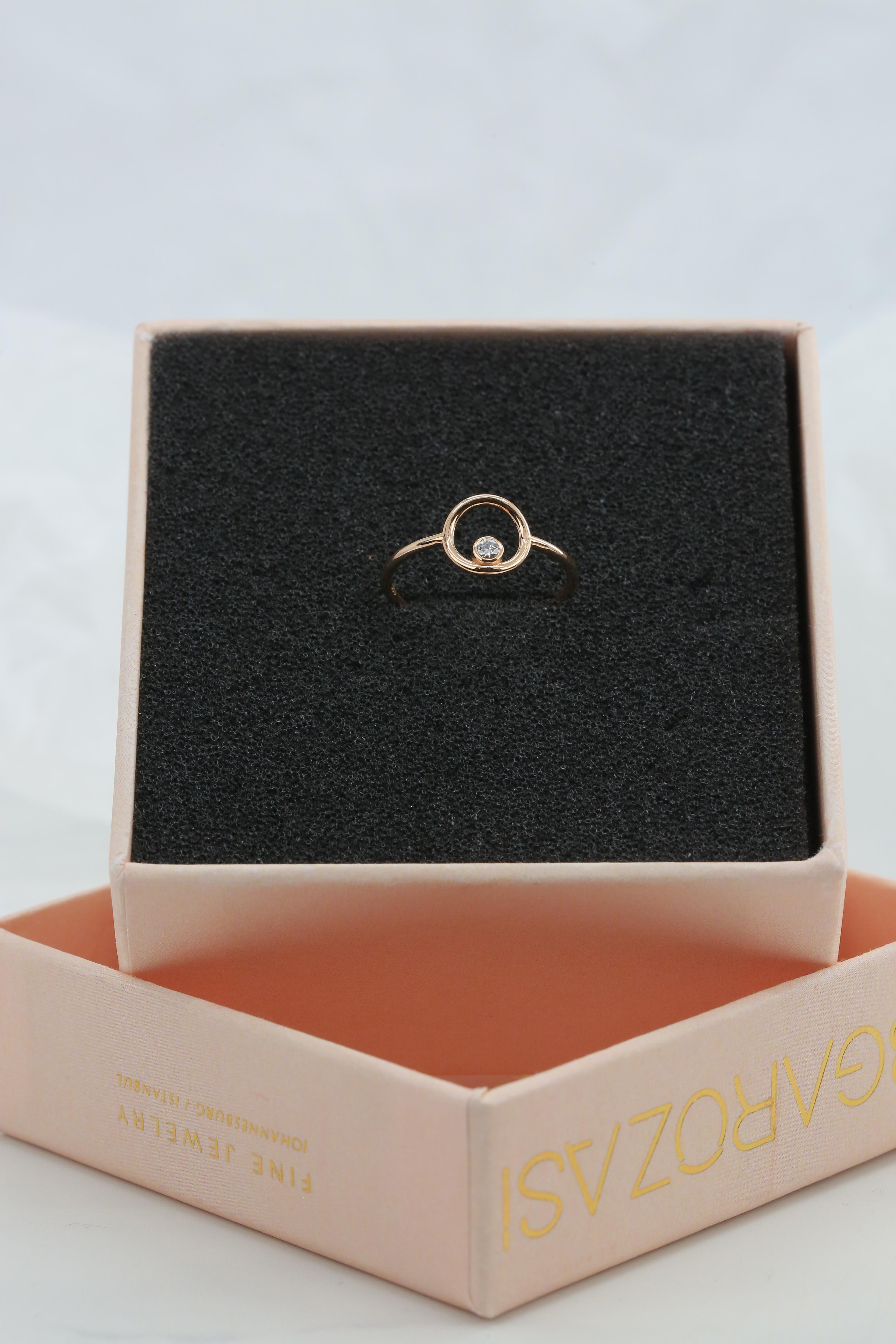 For Sale:  14K Gold Open Circle Ring with Diamond, 14K Gold 0.05 Carat Diamond Karma Ring 4