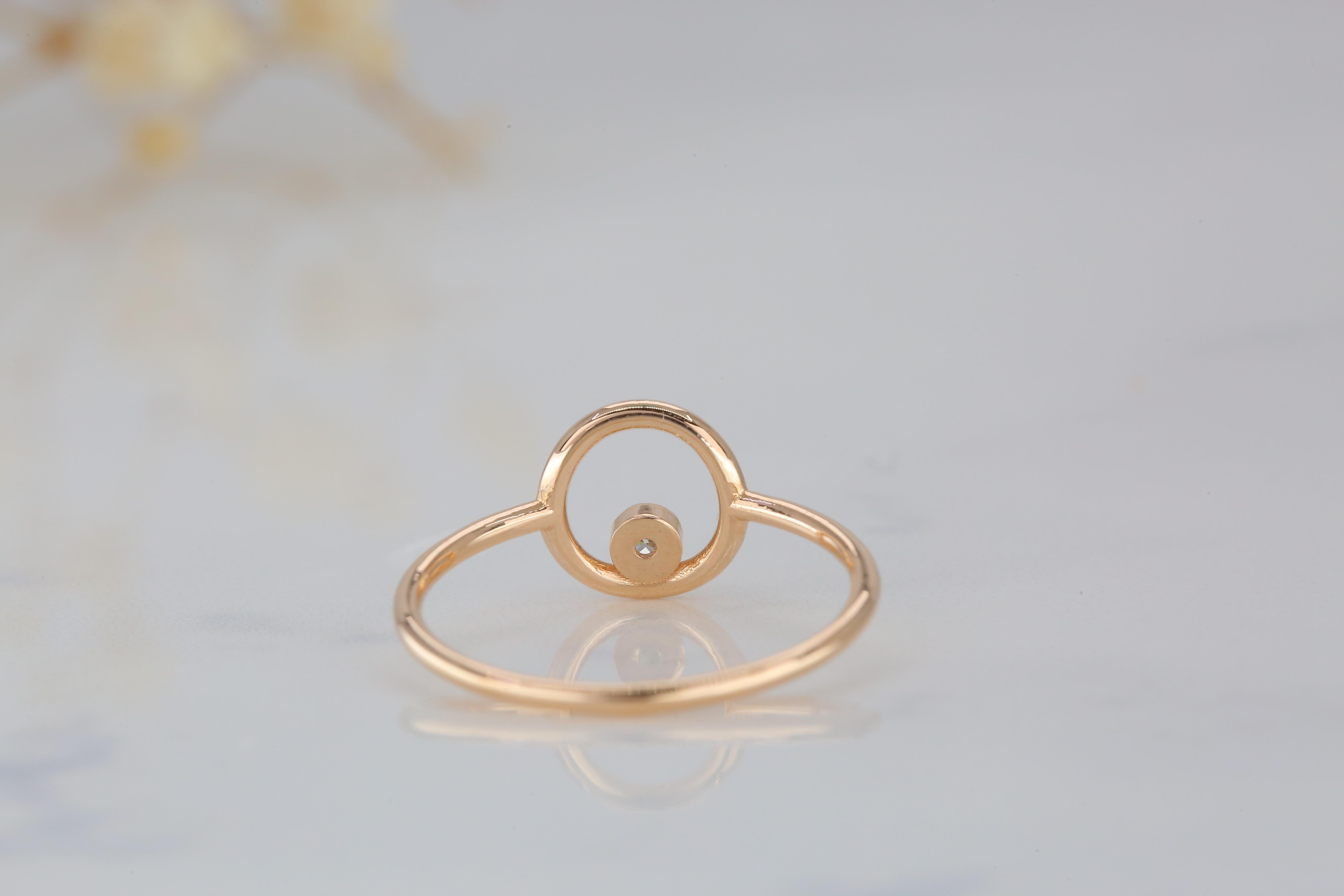 For Sale:  14K Gold Open Circle Ring with Diamond, 14K Gold 0.05 Carat Diamond Karma Ring 5