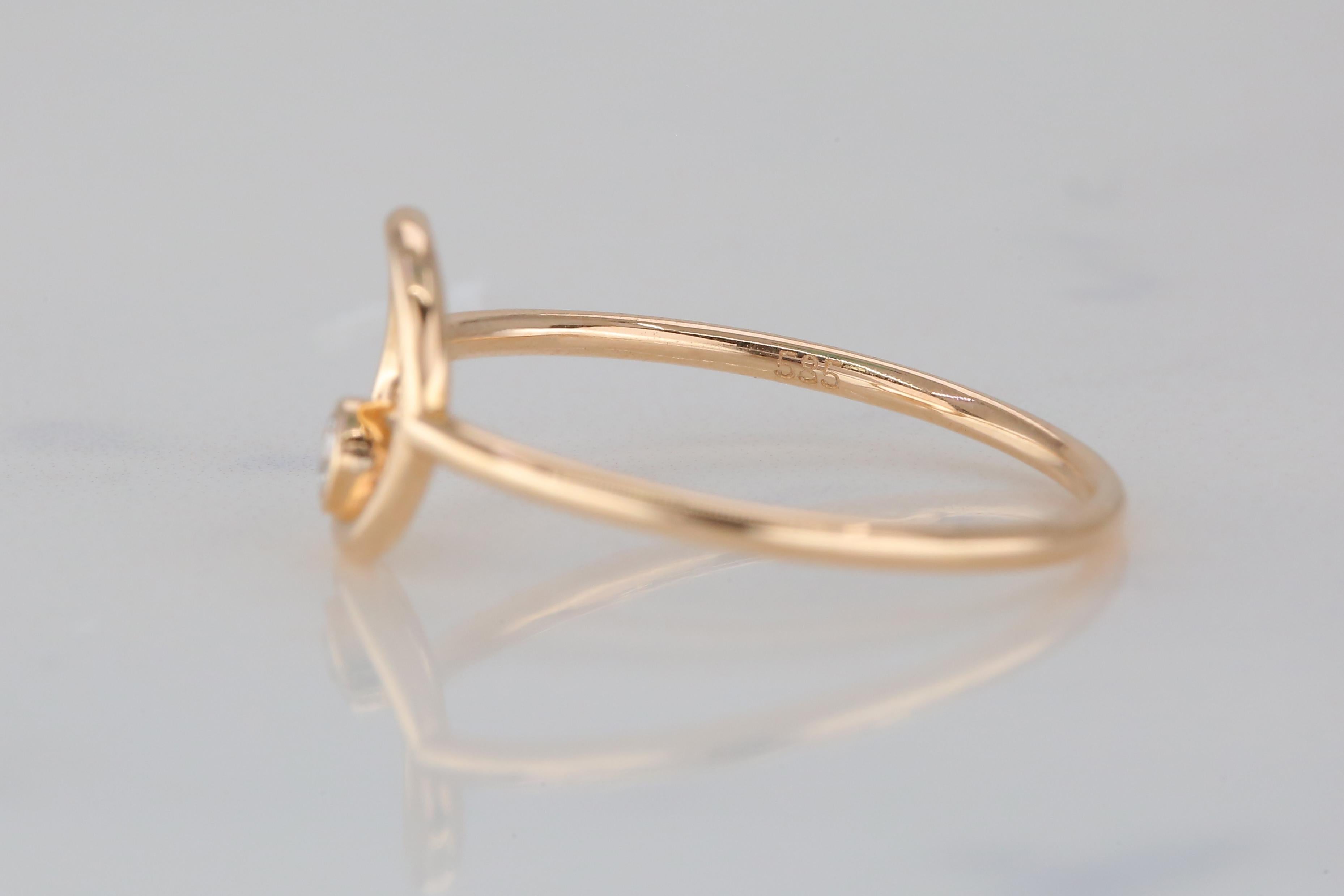 For Sale:  14K Gold Open Circle Ring with Diamond, 14K Gold 0.05 Carat Diamond Karma Ring 6