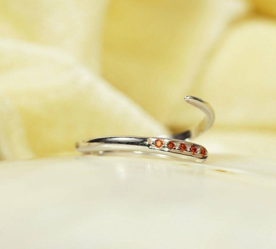Art Deco 14k Gold Open Cuff Ring Stackable Garnet Ring Engagement Ring Spessartine Garnet For Sale