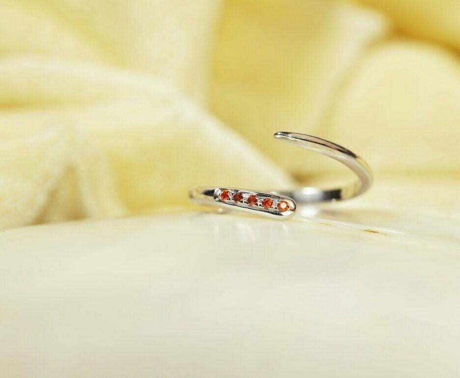 Women's or Men's 14k Gold Open Cuff Ring Stackable Garnet Ring Engagement Ring Spessartine Garnet For Sale