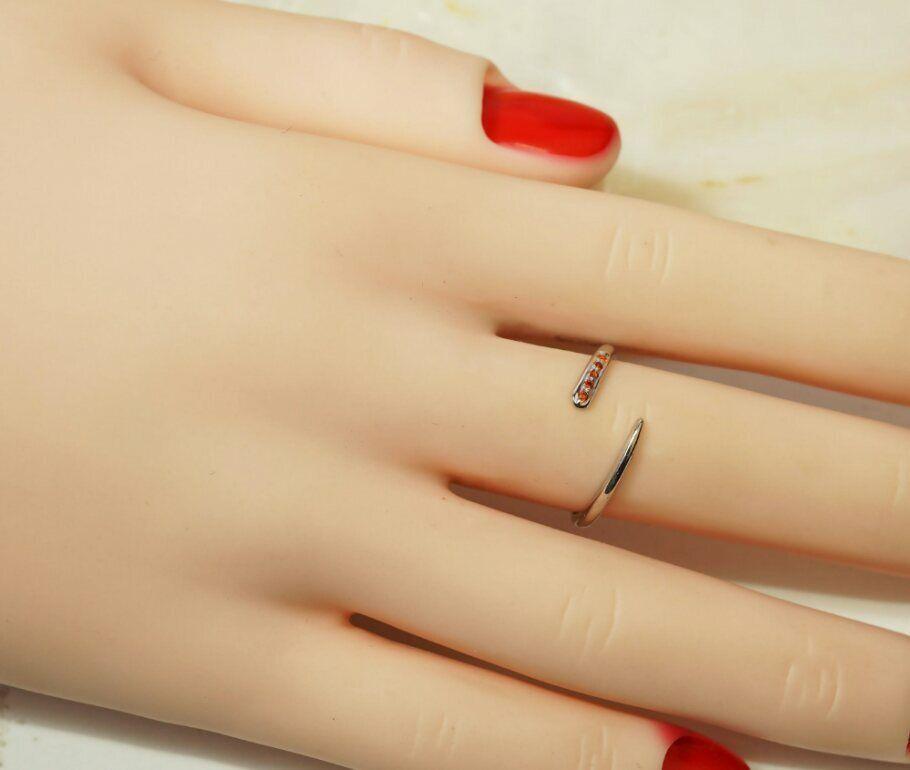 14k Gold Open Cuff Ring Stackable Garnet Ring Engagement Ring Spessartine Garnet For Sale 2
