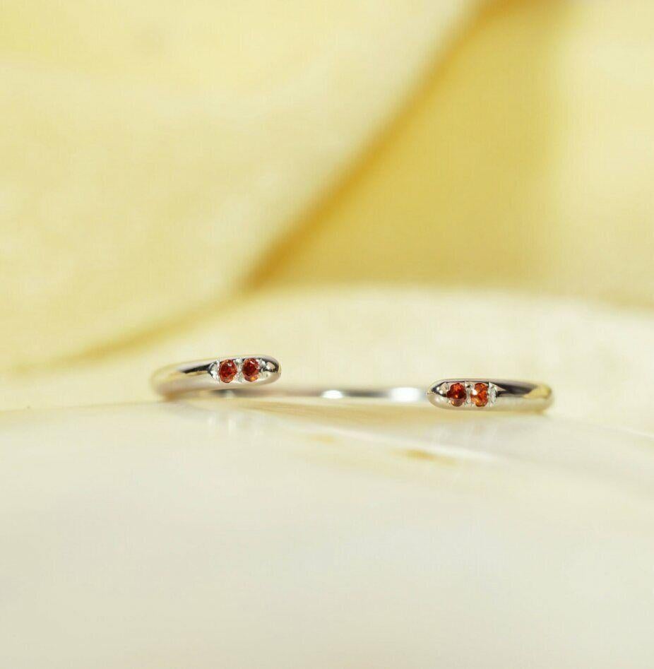 14k Gold Open Cuff Ring Stackable Ring Spessartite Garnet Ring Engagement Ring. In New Condition For Sale In Chicago, IL