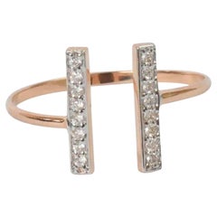 14k Rose Gold Open Bar Diamond Ring Parallel Bar Ring Minimalist Diamond Ring