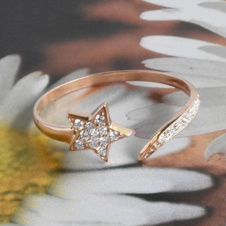 For Sale:  14k Gold Open Diamond Star Ring Open Ring Band Shooting Star Ring 8