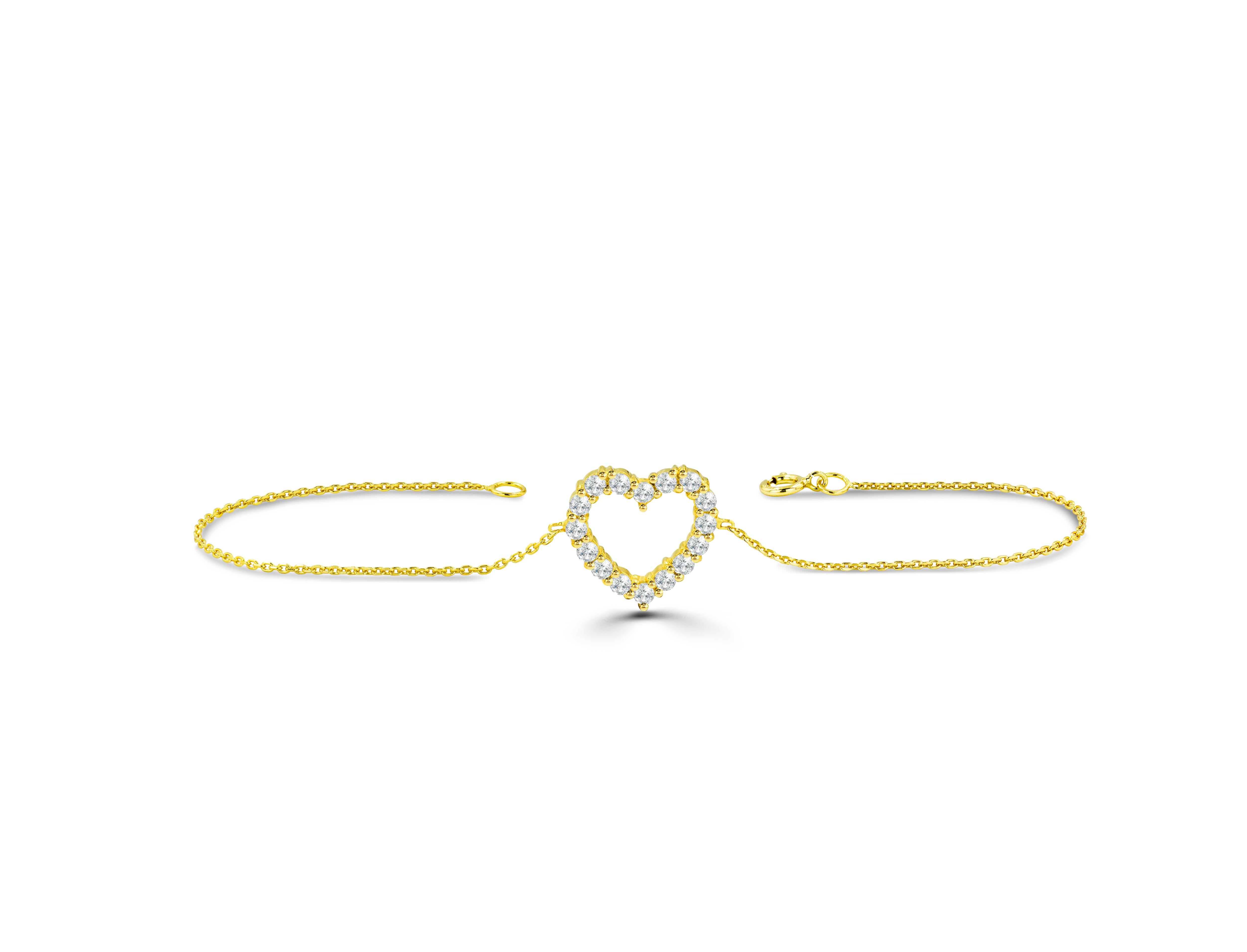 14K Gold Open Heart Diamant-Armband Gold Diamant-Armband Valentines (Moderne) im Angebot