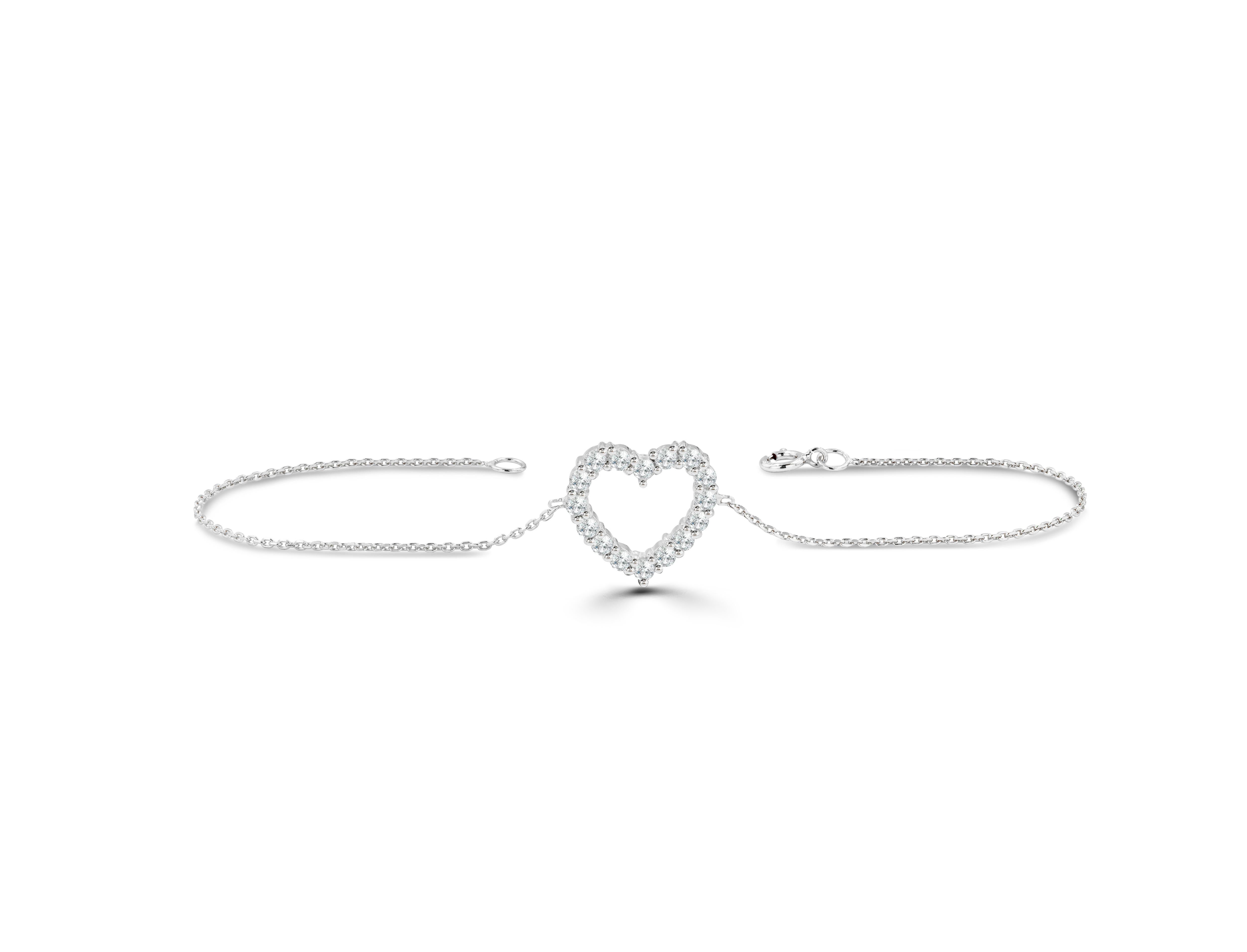 14K Gold Open Heart Diamant-Armband Gold Diamant-Armband Valentines (Rundschliff) im Angebot
