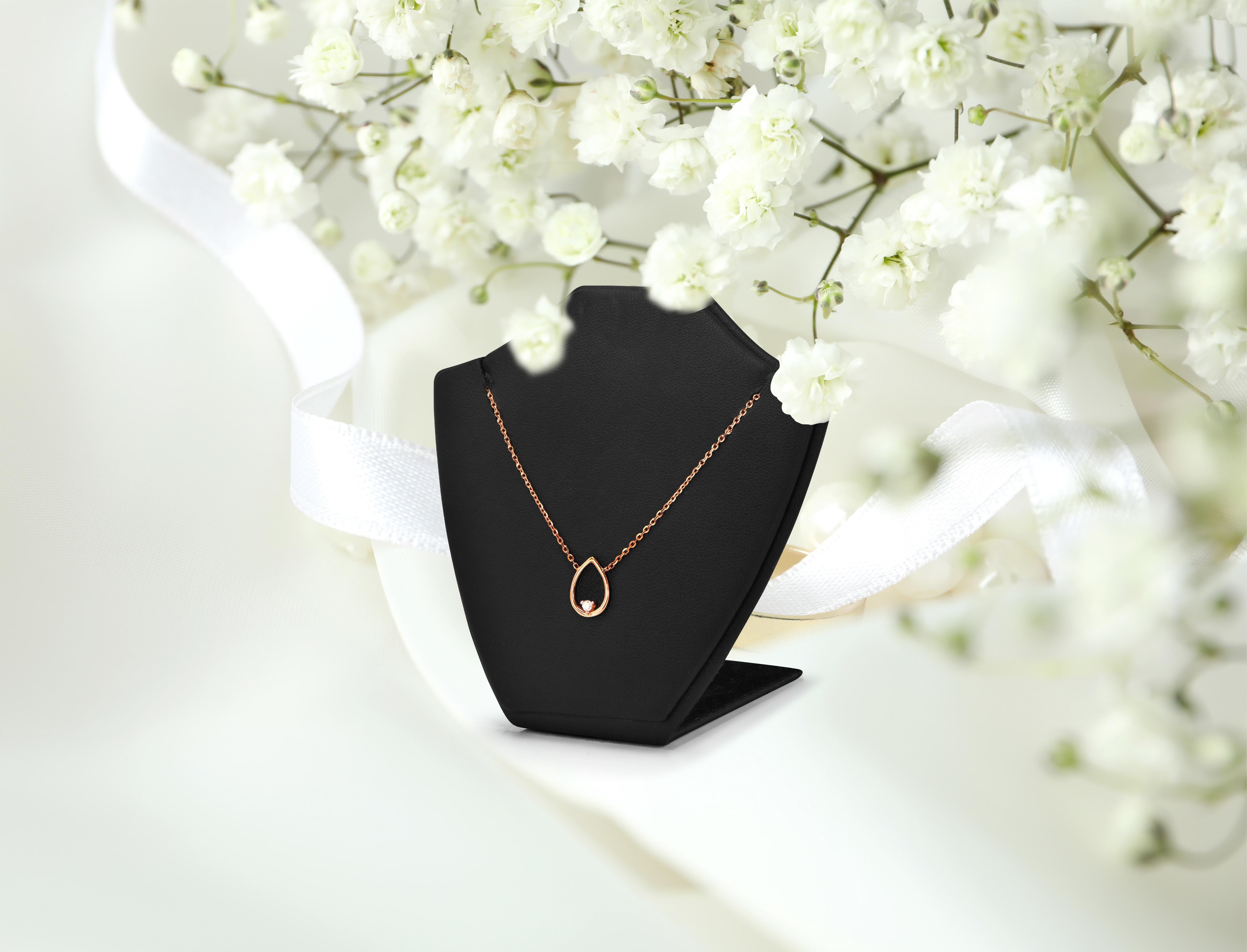14k Gold Open Pear Floating Diamond Pendant Necklace Bride Necklace For Sale 1
