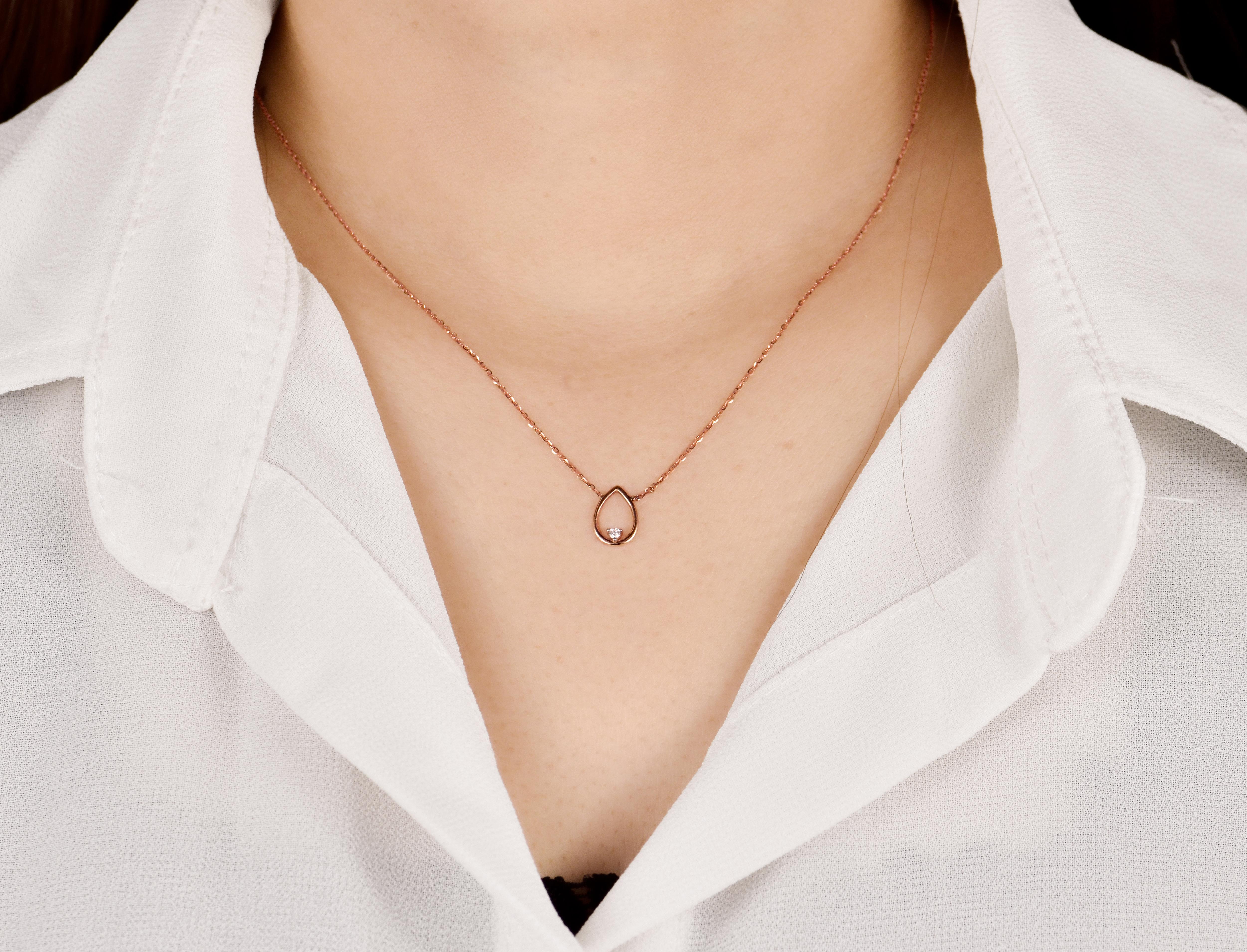 14k Gold Open Pear Floating Diamond Pendant Necklace Bride Necklace For Sale 4