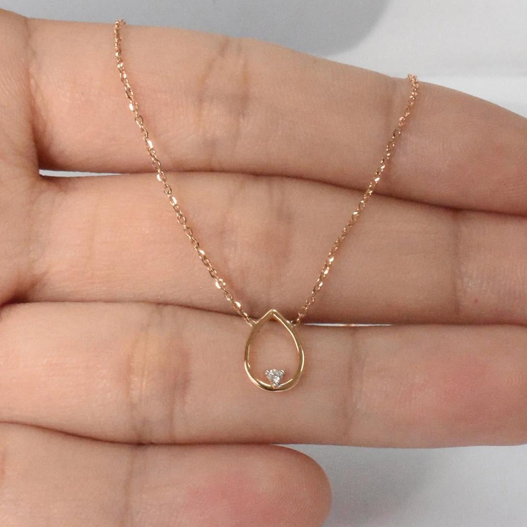 Round Cut 14k Gold Open Pear Floating Diamond Pendant Necklace Bride Necklace For Sale