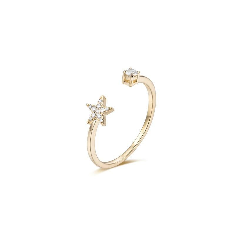 En vente :  Bague solitaire ouverte en or jaune 14 carats avec diamants ronds pavés 5