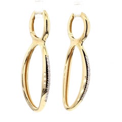 14K Gold Open Twisted Drop Earrings With Diamond Pave - Made in Italy