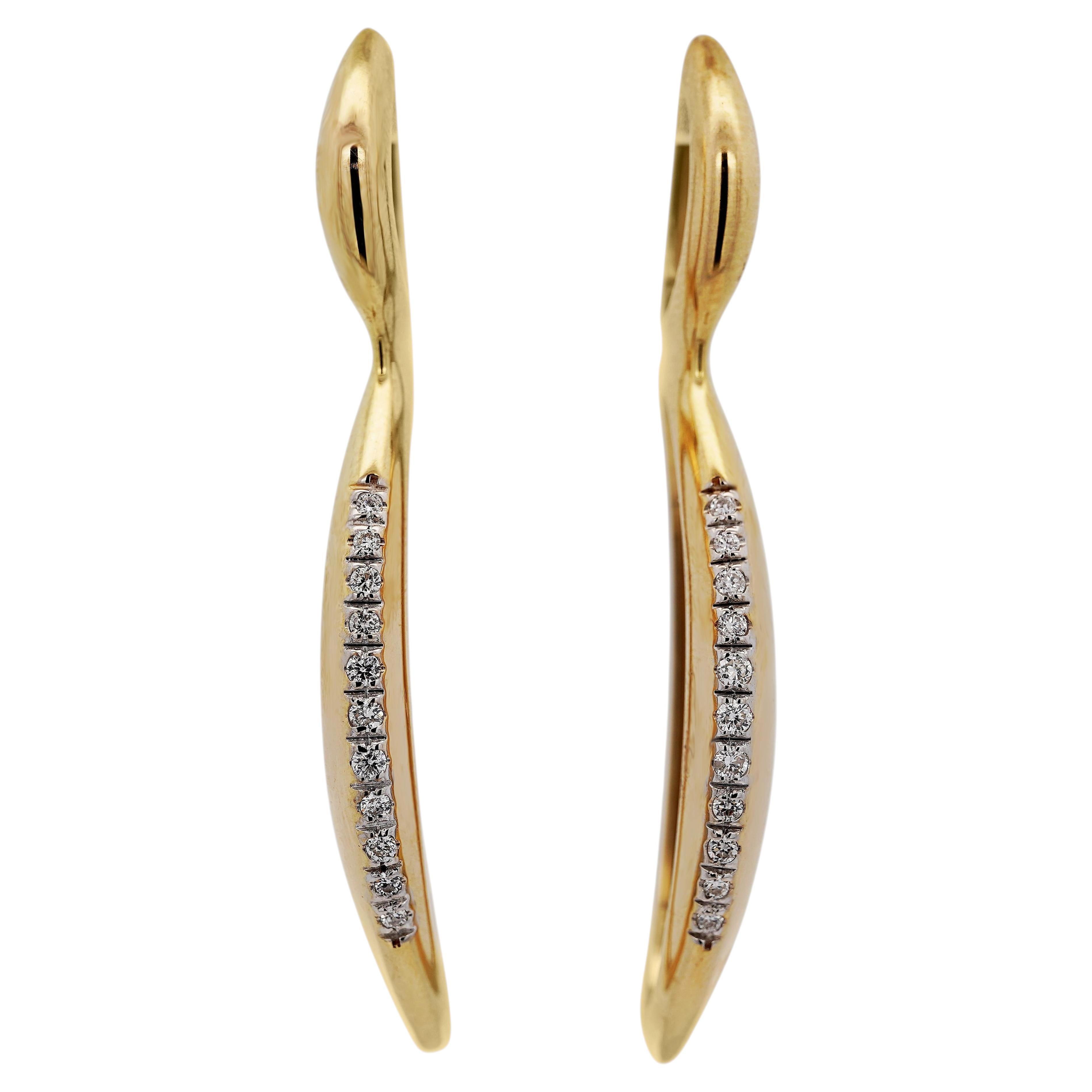 14K Gold Open Twisted Drop Earrings With Diamond Pave - Made in Italy