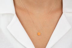 14K Gold Orange Necklace, Enamel Fruit Necklace