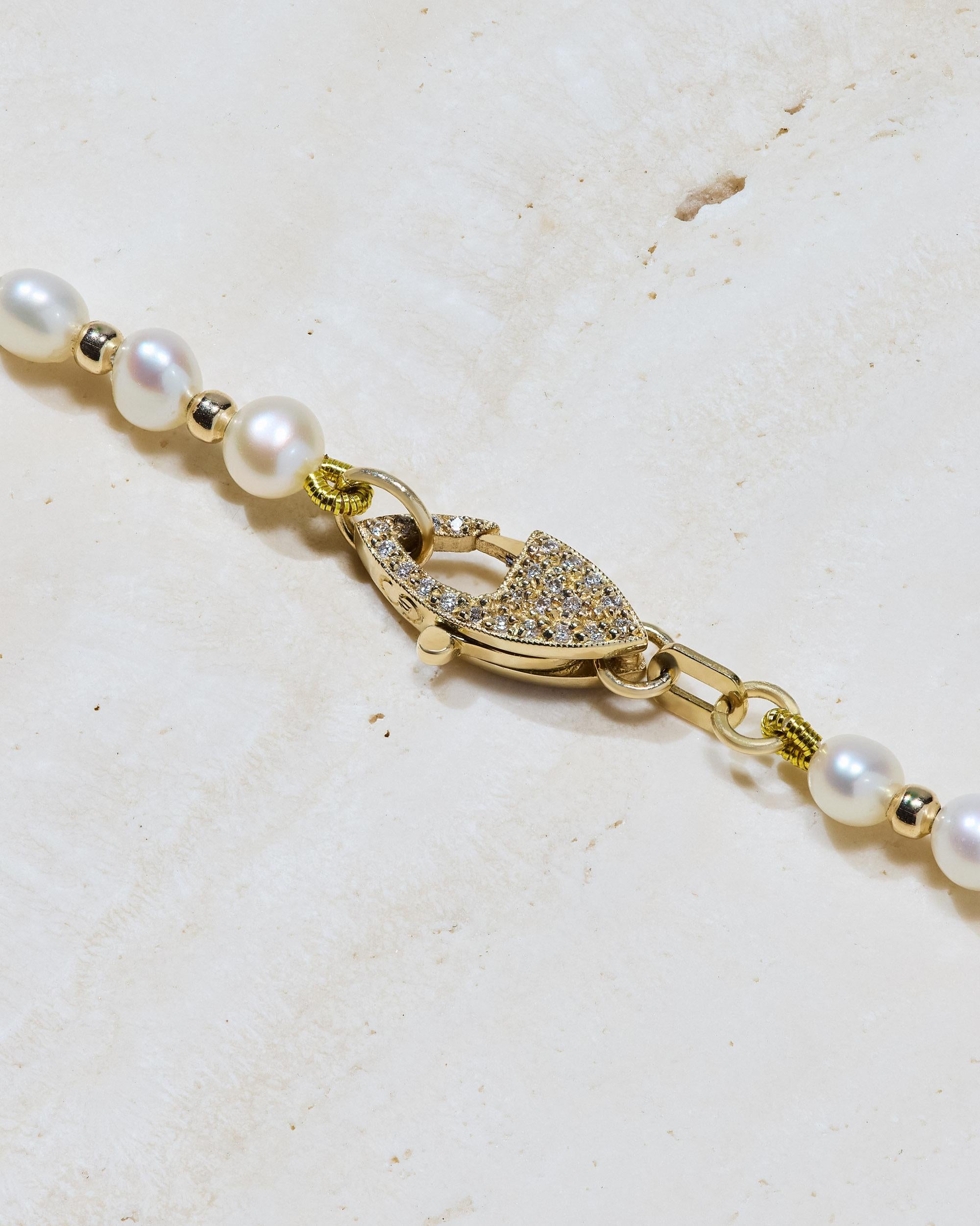 Round Cut 14k Yellow Gold Freshwater Pearl & Diamond Necklace by Series of Eleven For Sale