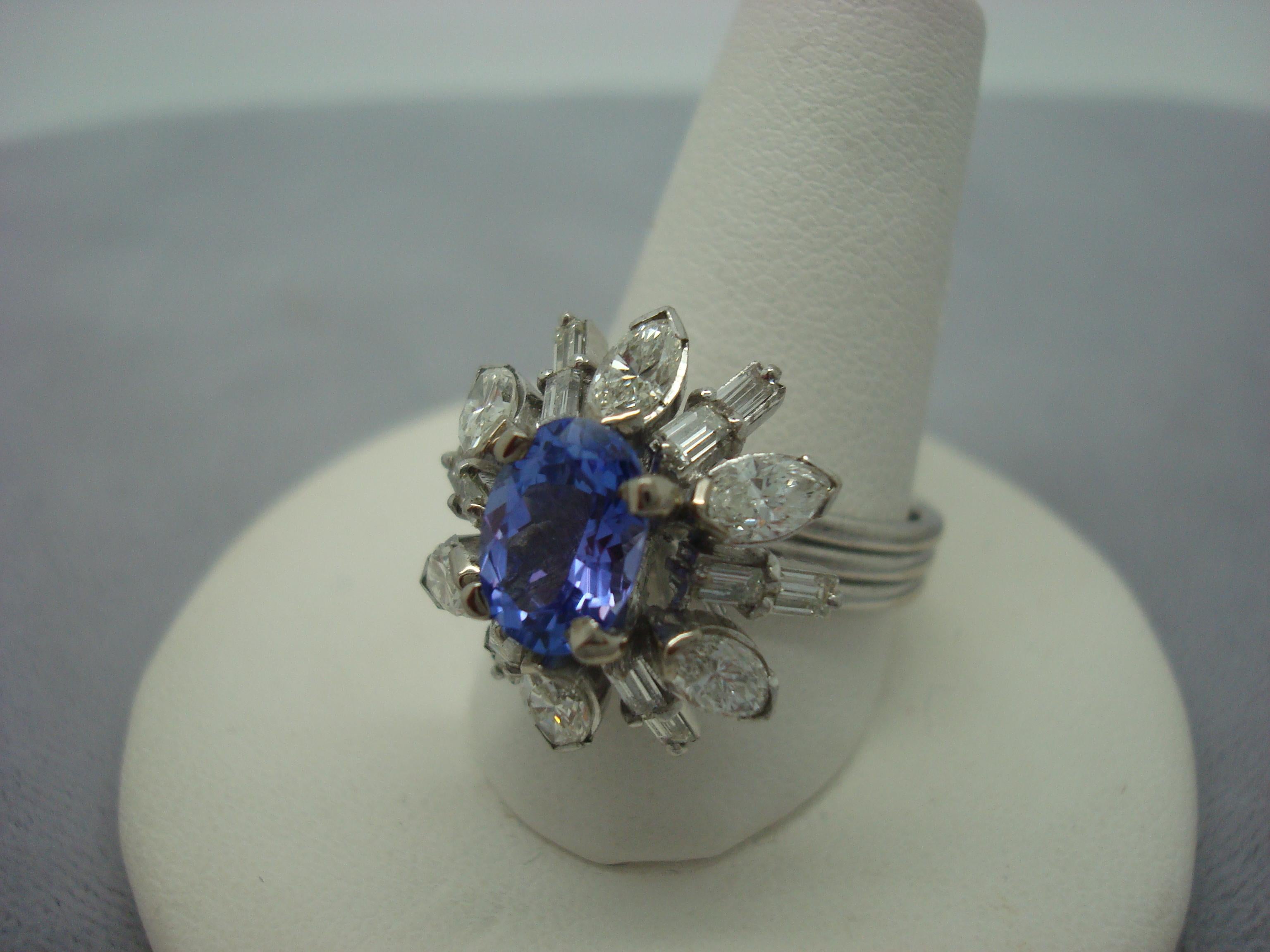 Marquise Cut 14k Gold Oval 1.35ct Genuine Natural Tanzanite Ring with Diamonds '#787' For Sale