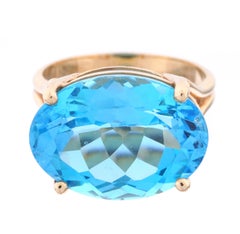 14k Gold Oval Blue Topaz Cocktail Ring