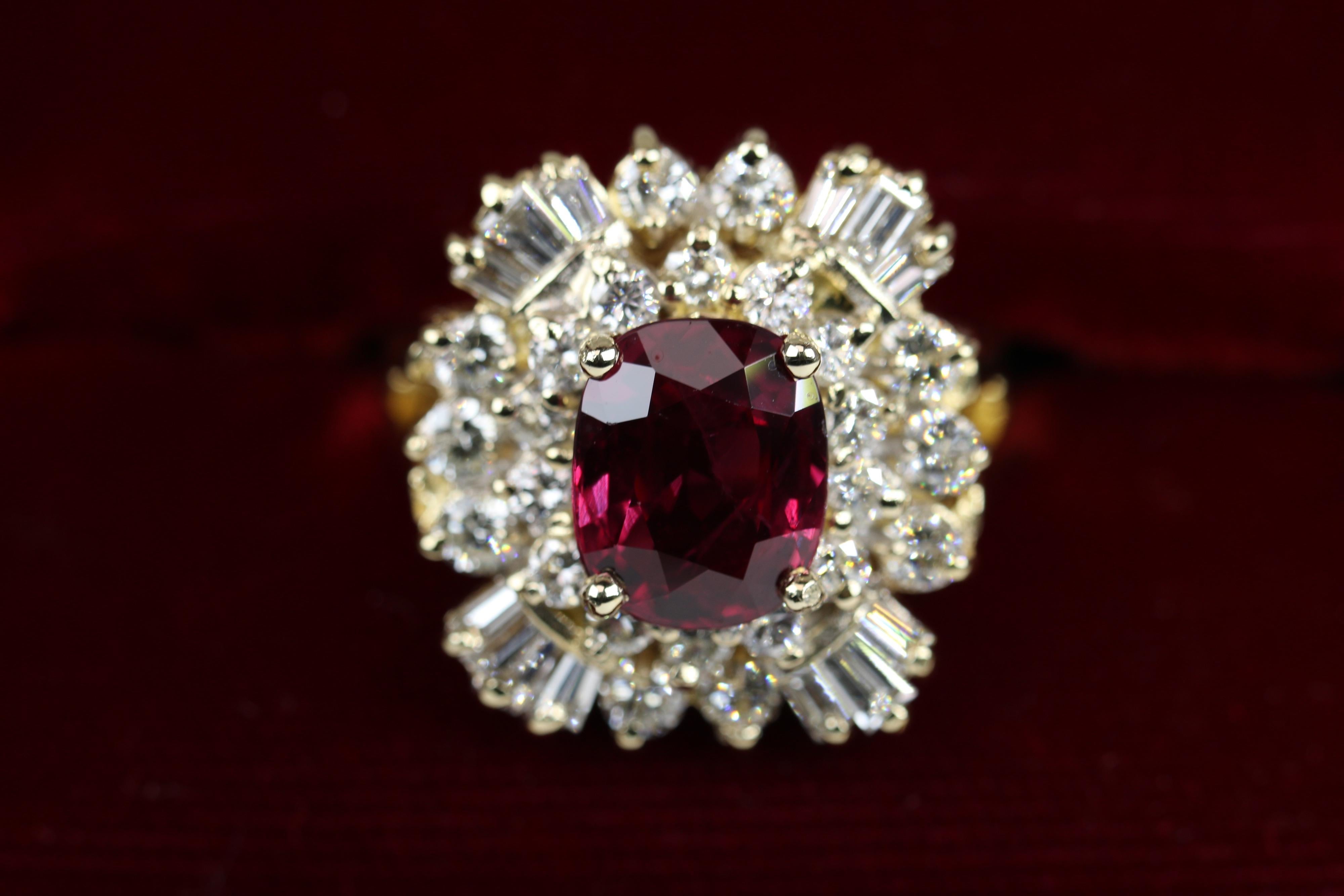 Modern 14k Gold Oval Burmese Ruby & Diamond Ring