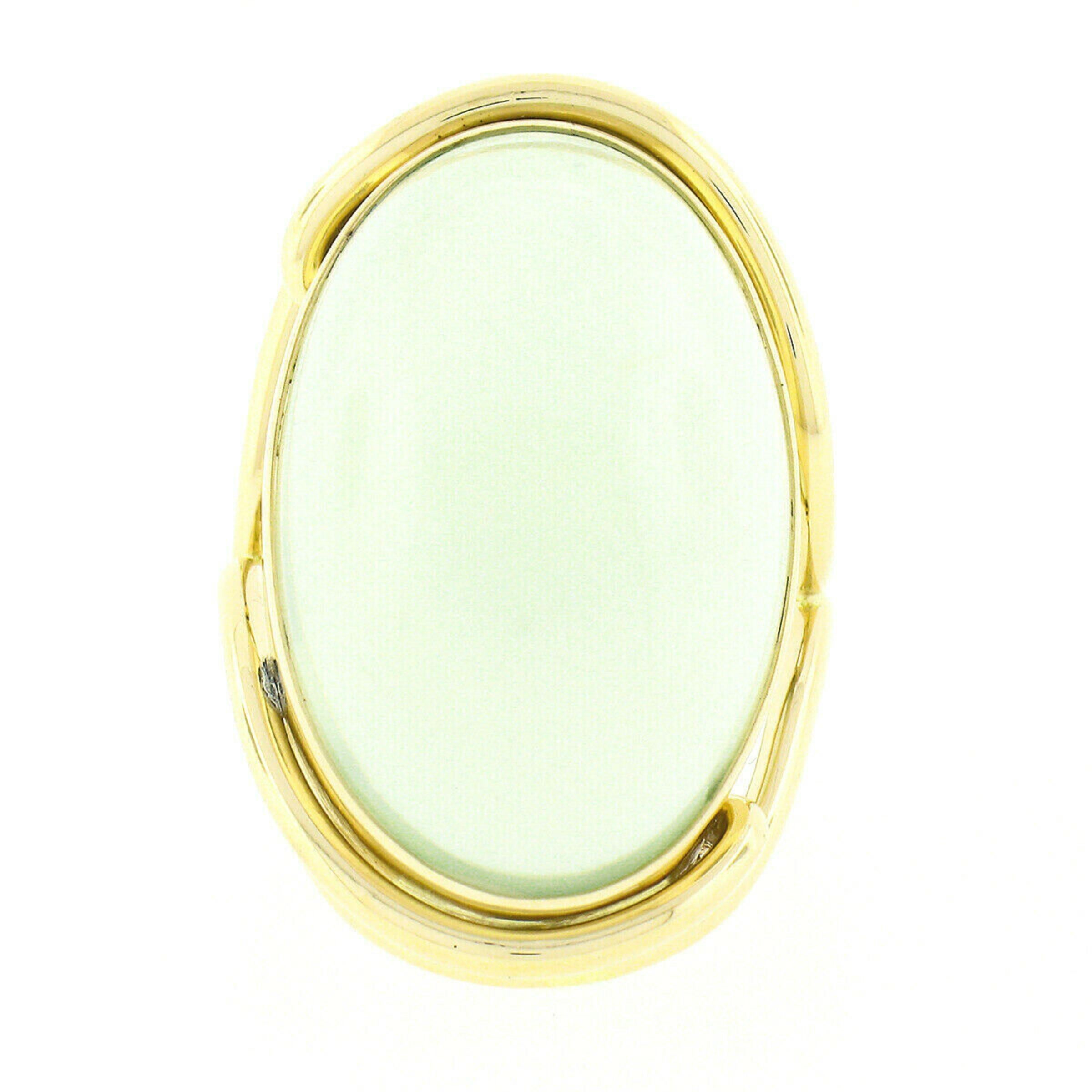 Oval Cut 14k Gold Oval Cabochon GIA Bezel Light Yellow Moonstone Solitaire Cocktail Ring