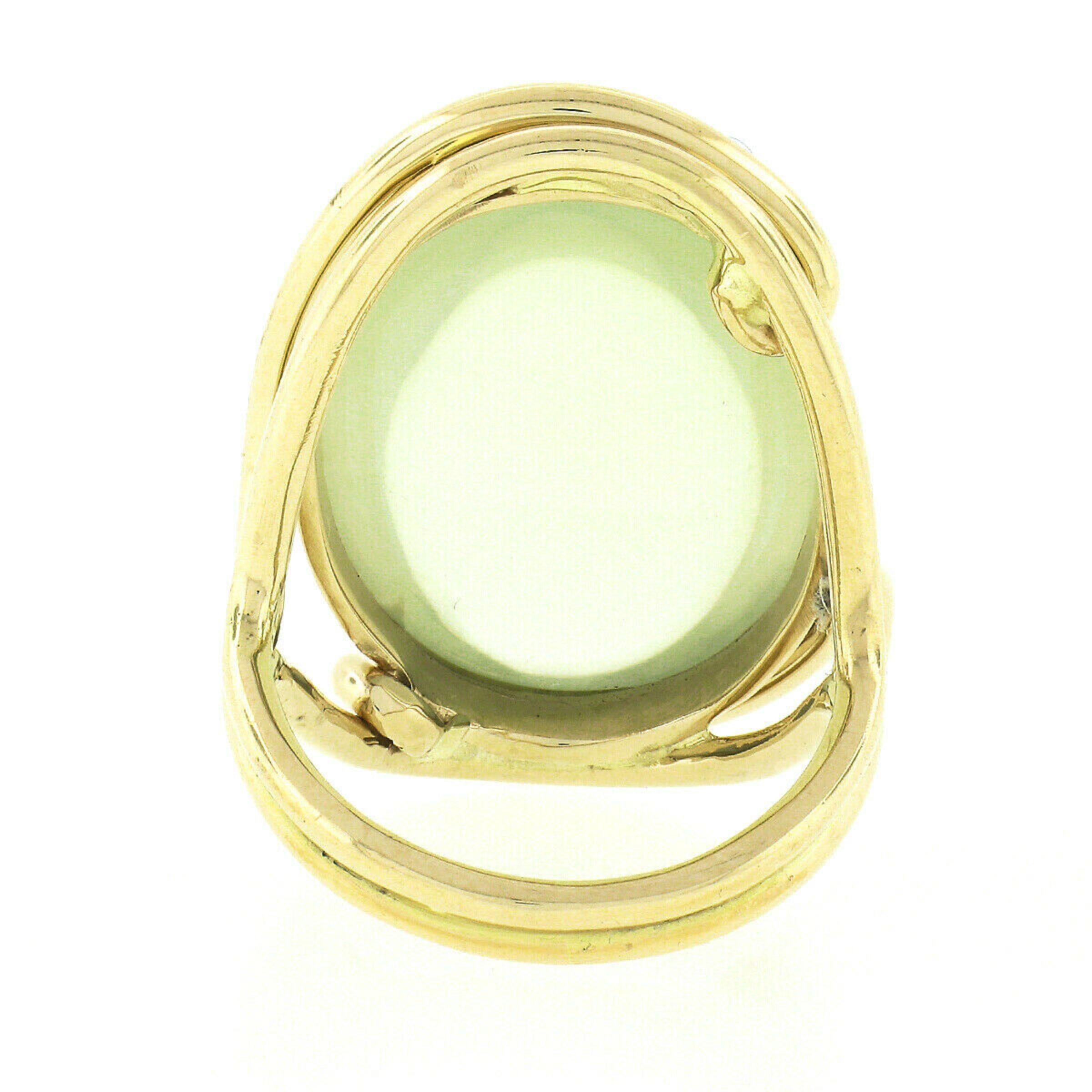 14k Gold Oval Cabochon GIA Bezel Light Yellow Moonstone Solitaire Cocktail Ring 3